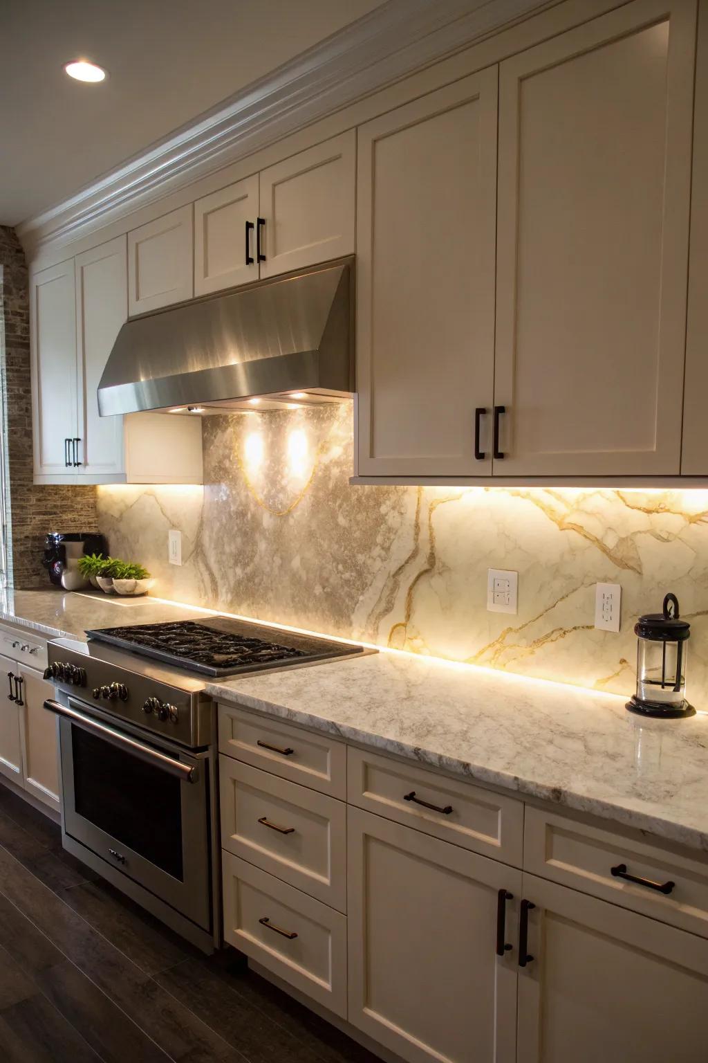 Backlit onyx backsplashes create stunning, radiant centerpieces.