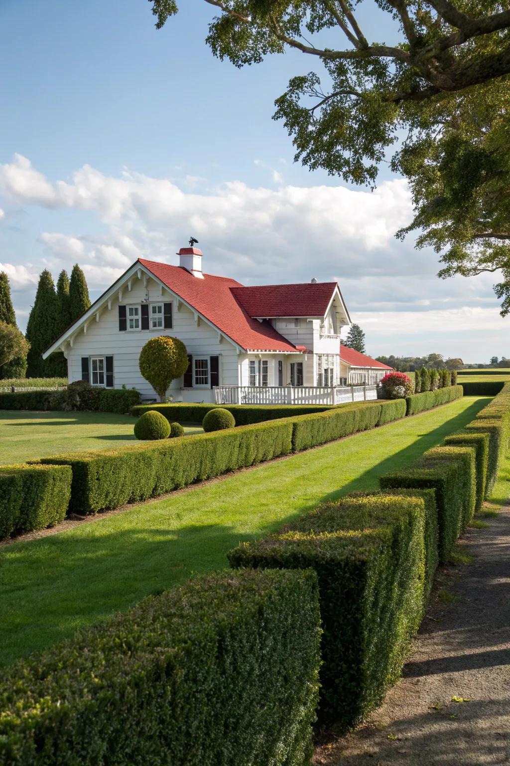 Boxwood hedges offer timeless structure and elegance.