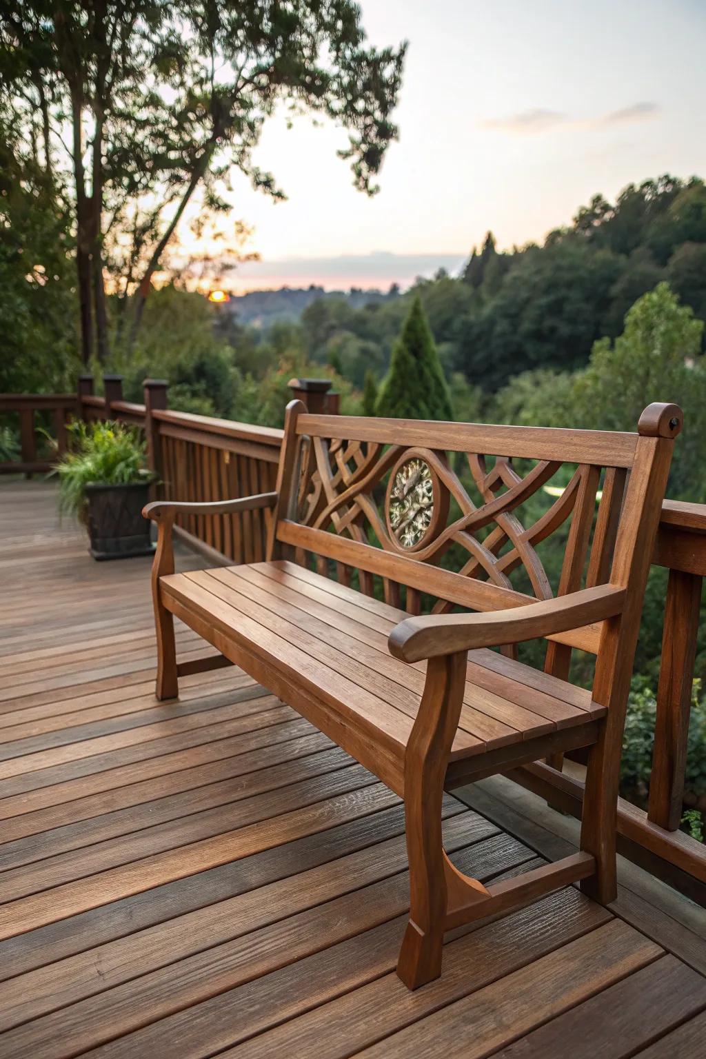 Transform your deck into a multi-level oasis with expertly crafted tiered bench seating.