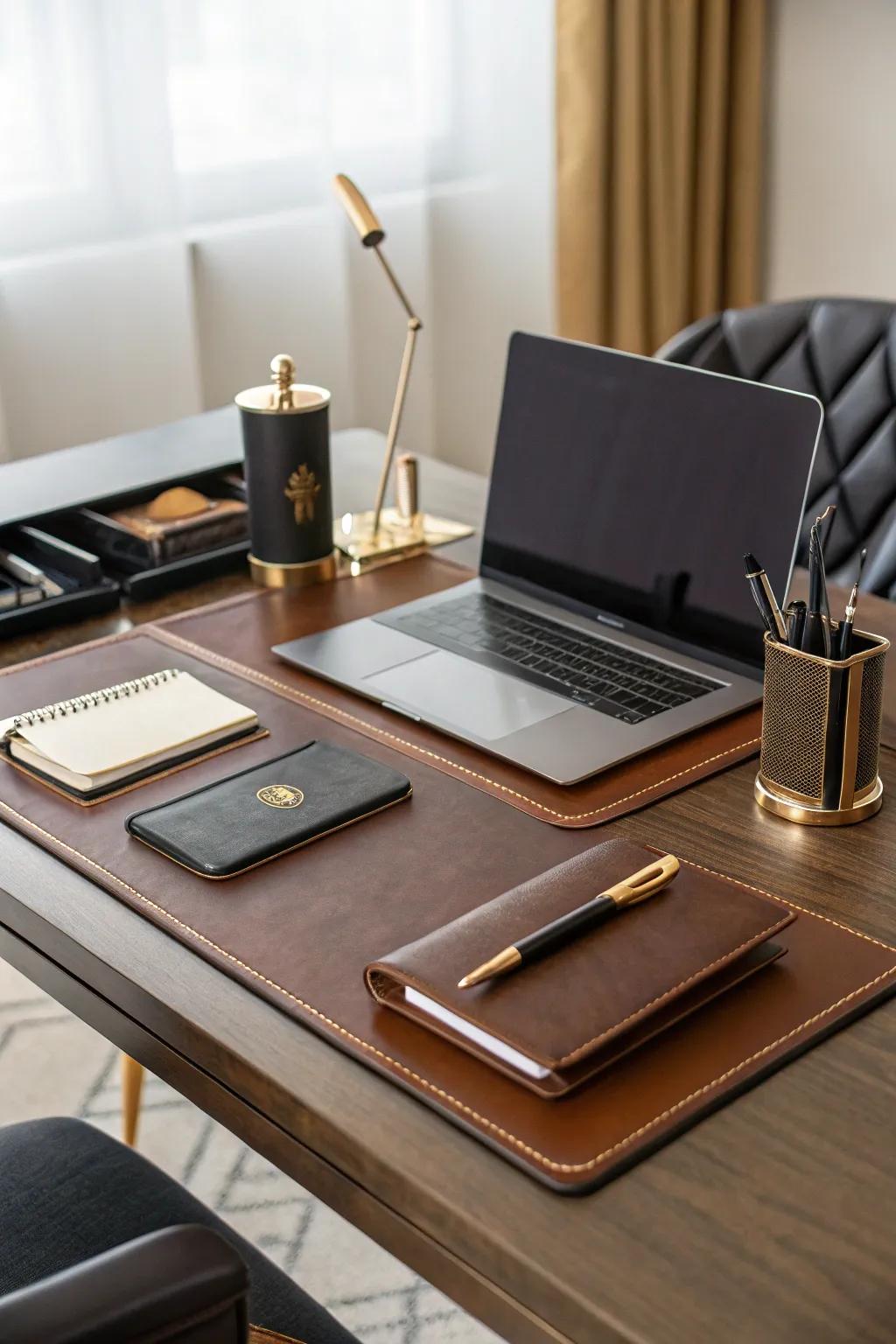 A leather desk mat can add a touch of sophistication.