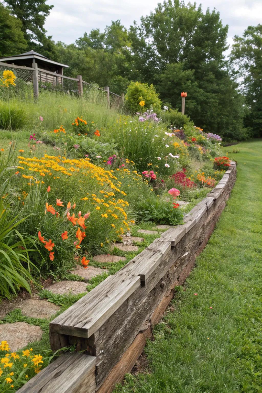 Railroad ties offer rustic nostalgia to landscapes.