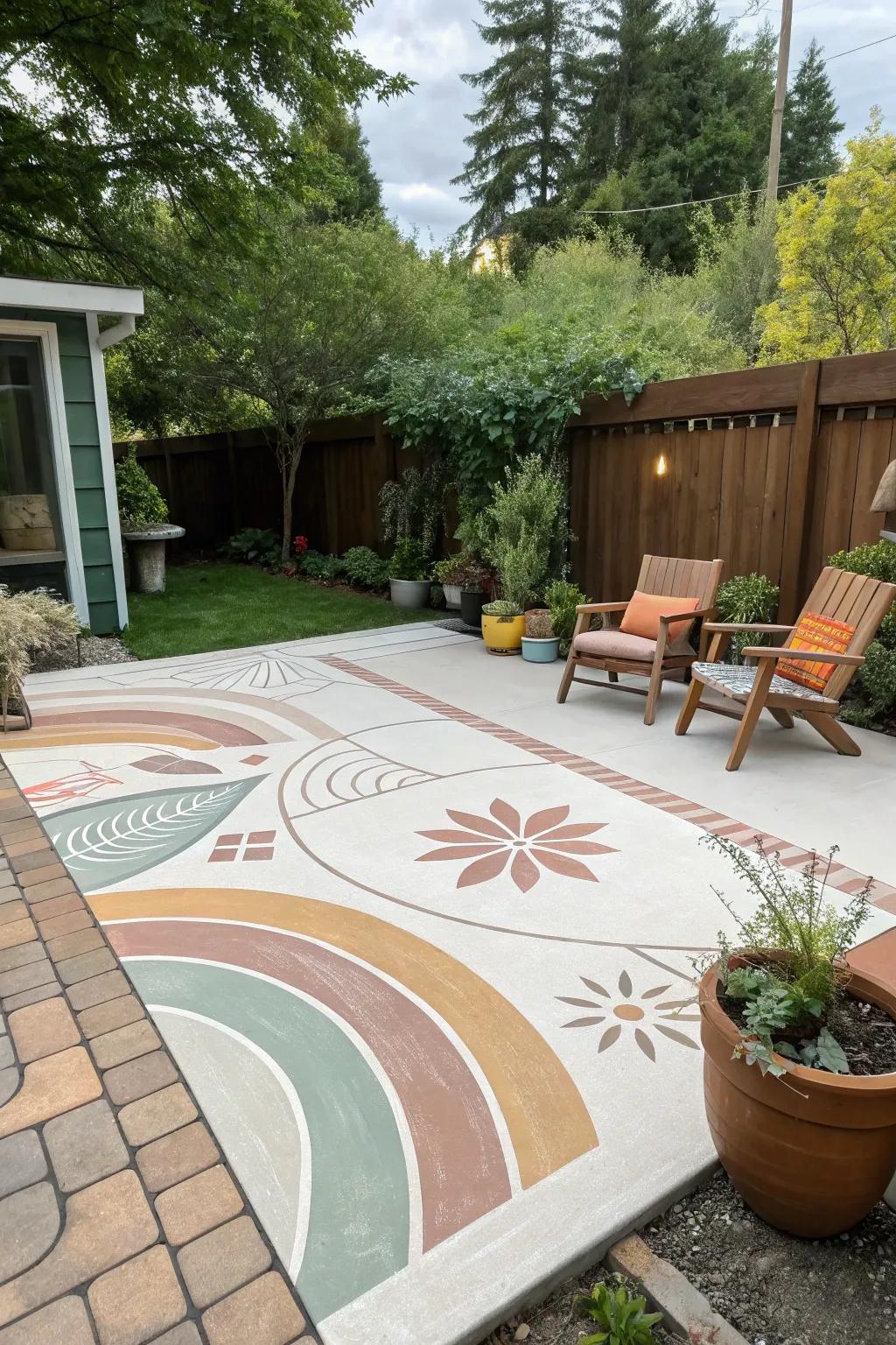 Transform your patio into an artful oasis with a stunning mural that blends minimalist elegance with Boho charm.