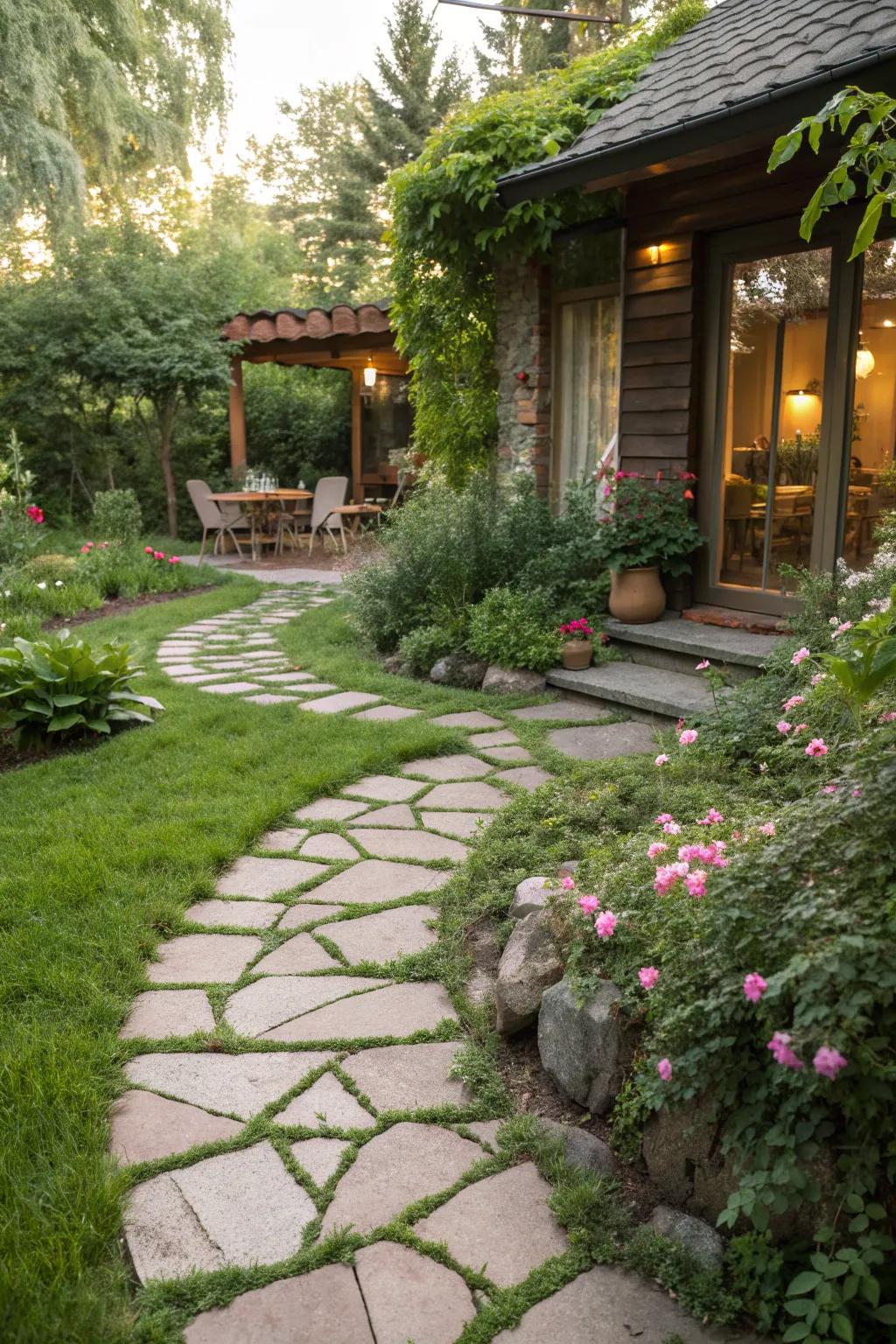 Follow the whimsical stone path to your dream patio.