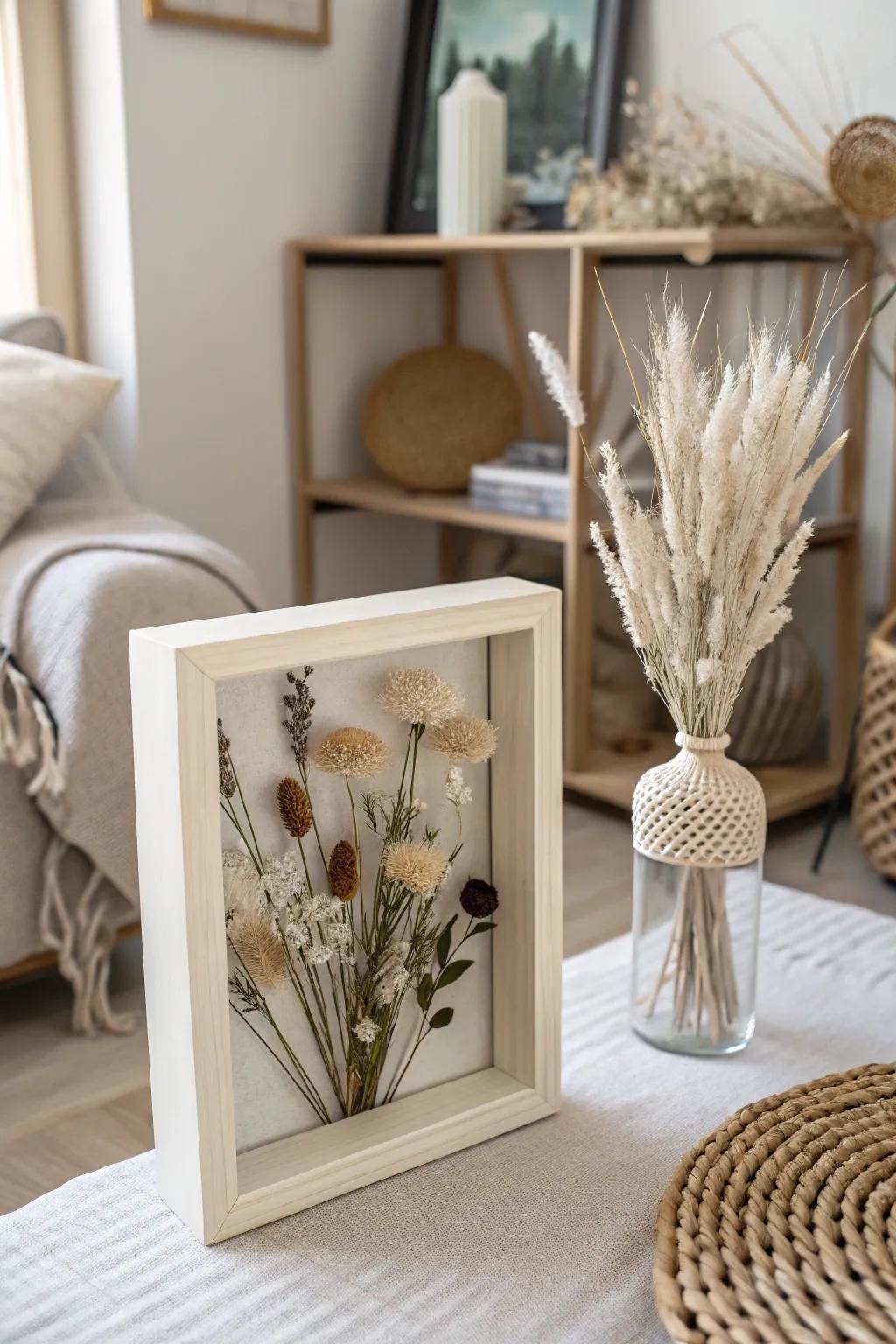 Create a bold statement with a monochrome preserved flower display case.