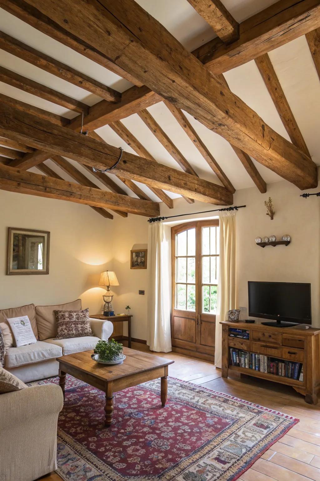 Exposed timber supports contribute countryside charm.
