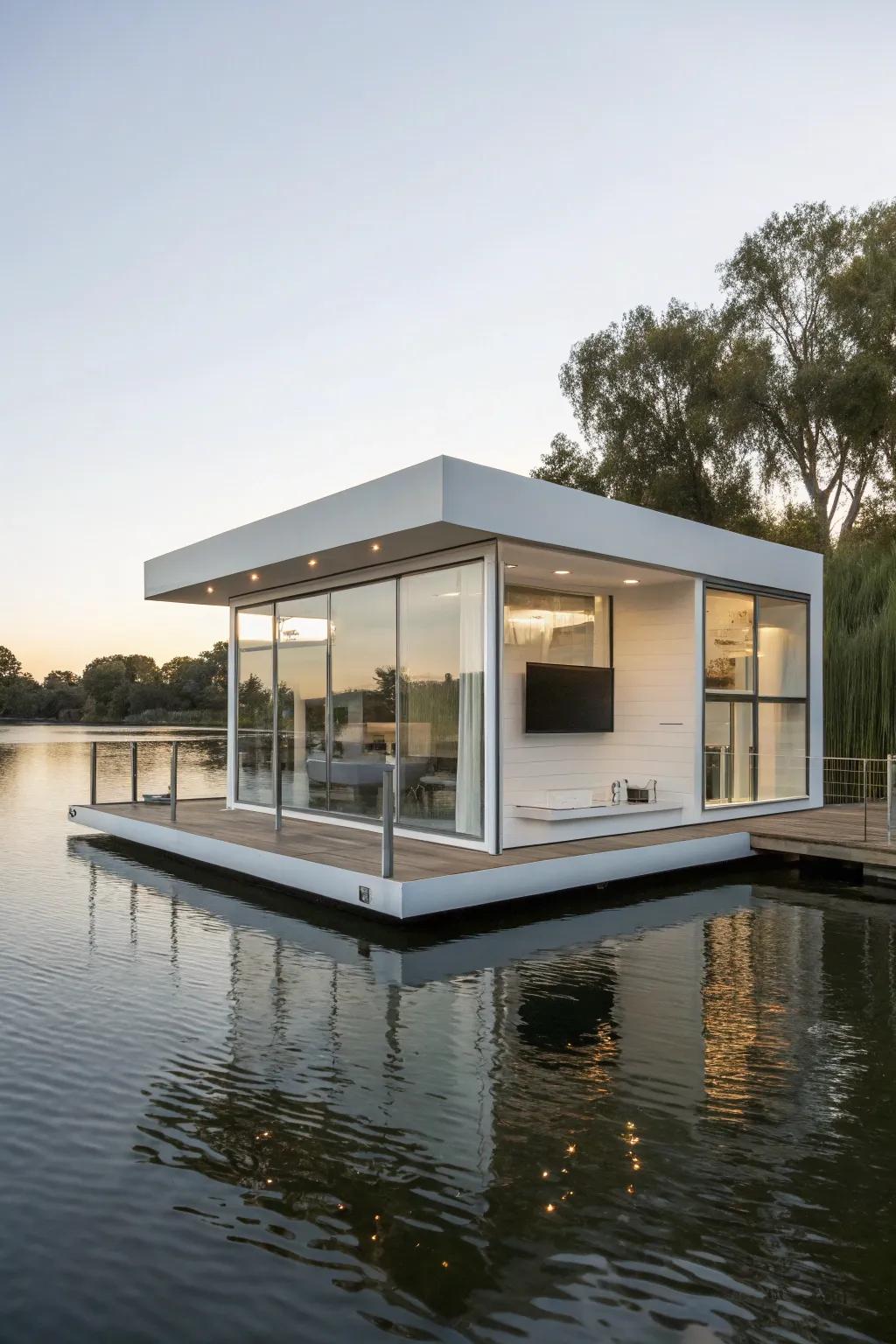 A floating entertainment center maximizing room space.