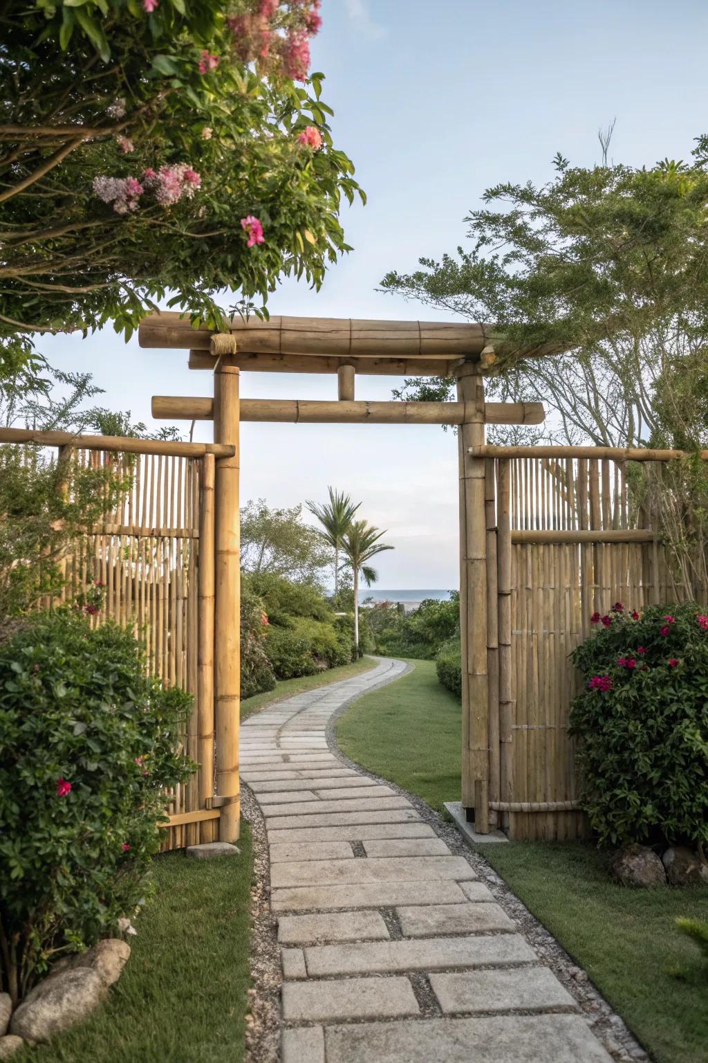 Bamboo gates offer an eco-friendly and exotic flair to entrances.