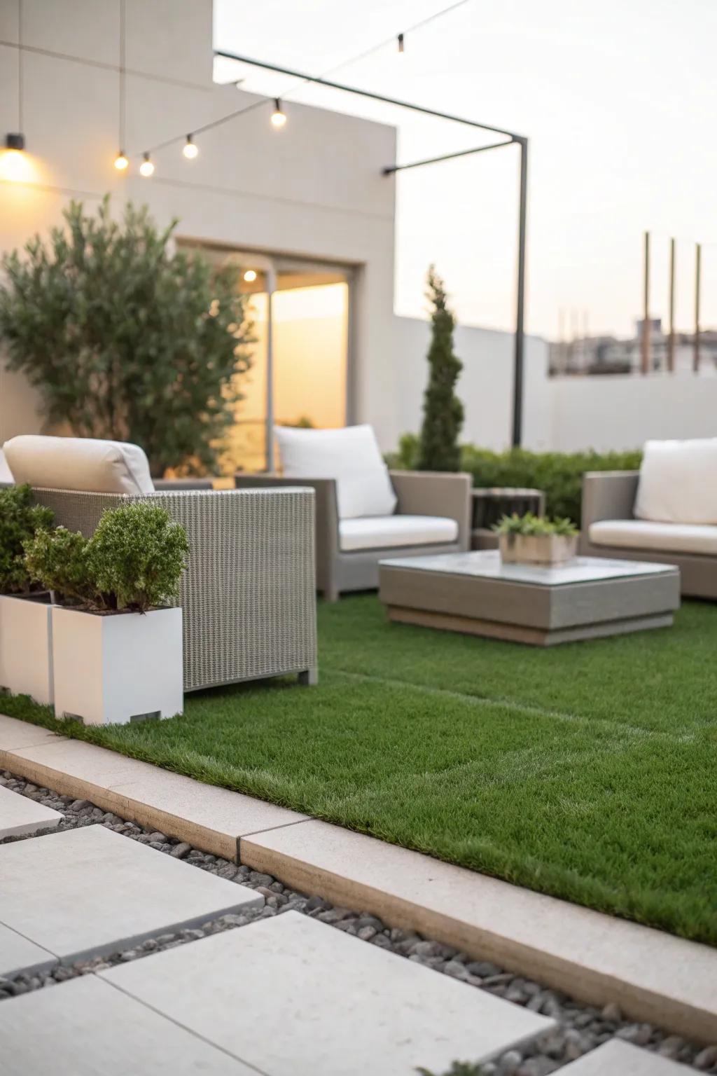 A modern minimalist patio with sleek design elements.