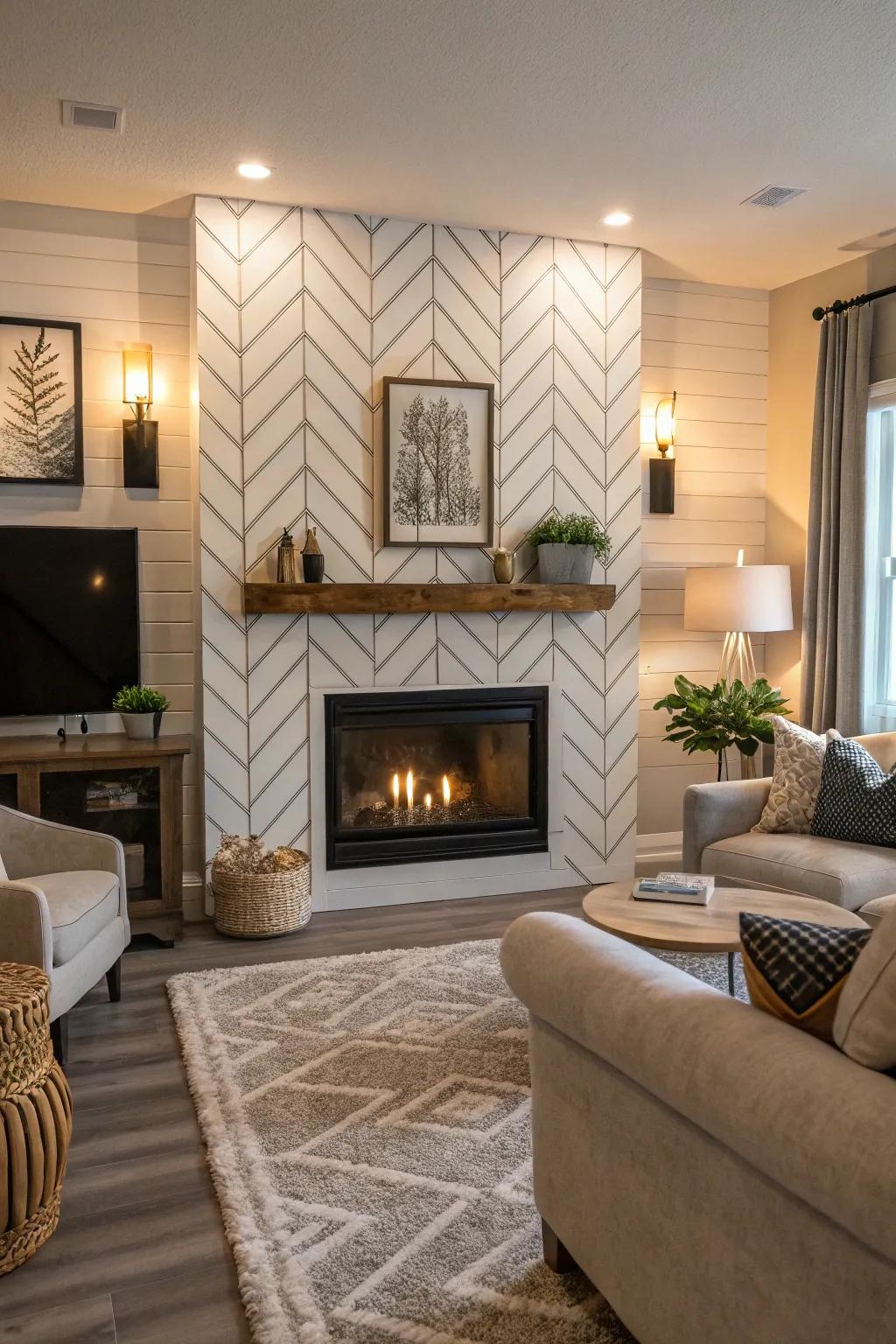 Chevron patterns add a contemporary twist to traditional planking.
