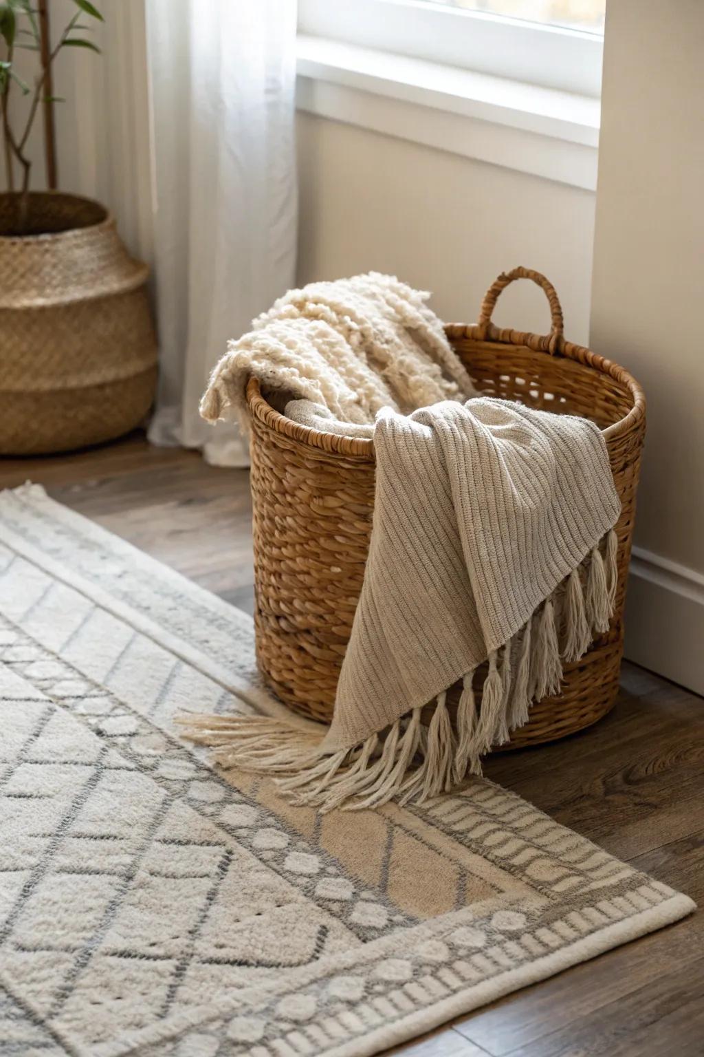 Woven elements offer texture and a touch of rustic charm.
