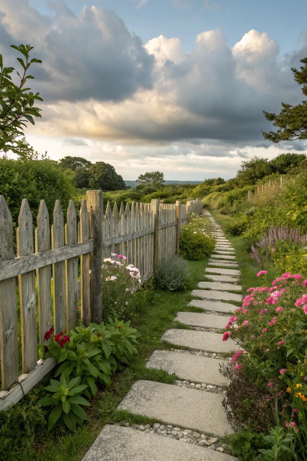 Pathways alongside your fence invite exploration and add charm.