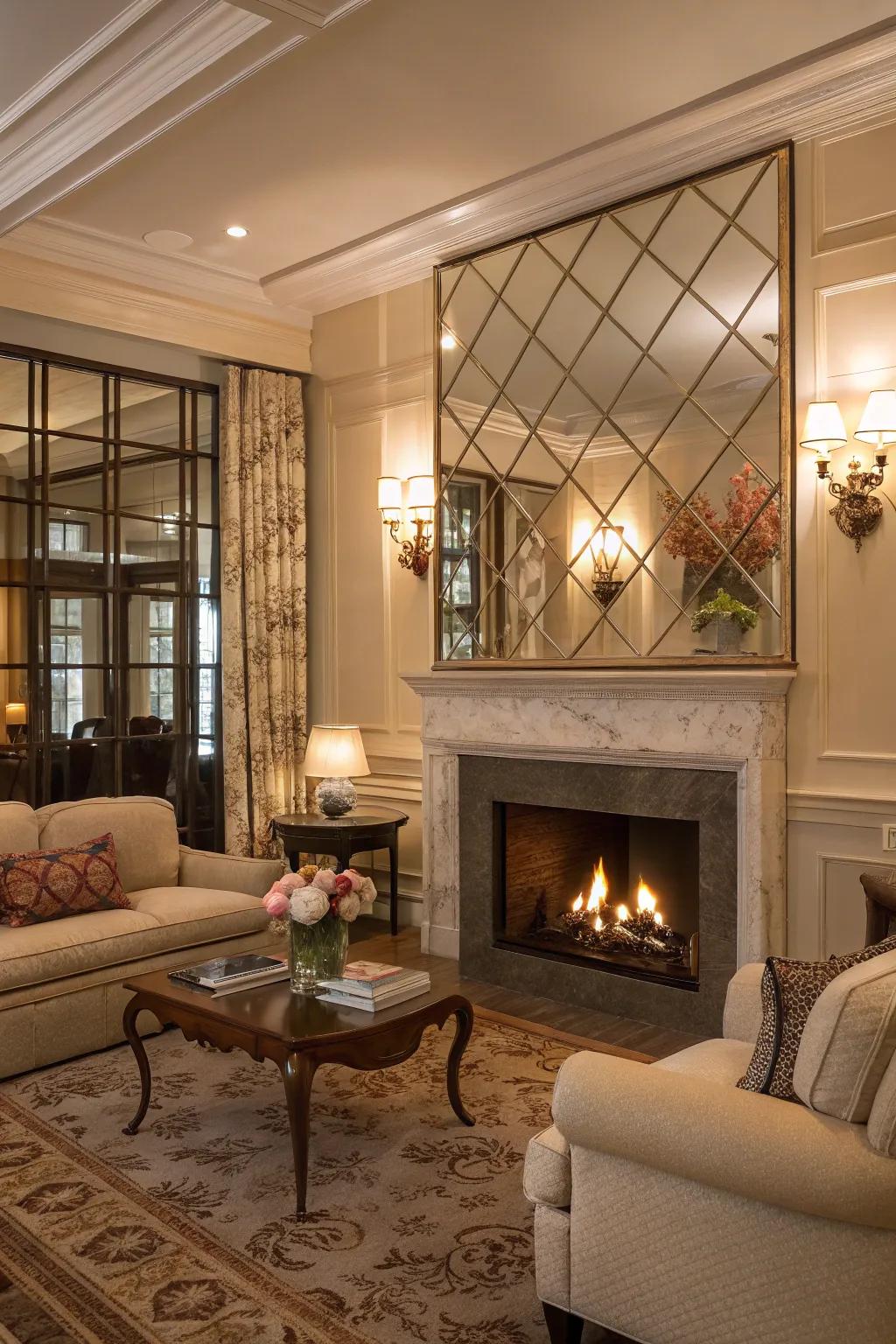 Mirrored surrounds enhance space and add a glamorous touch.