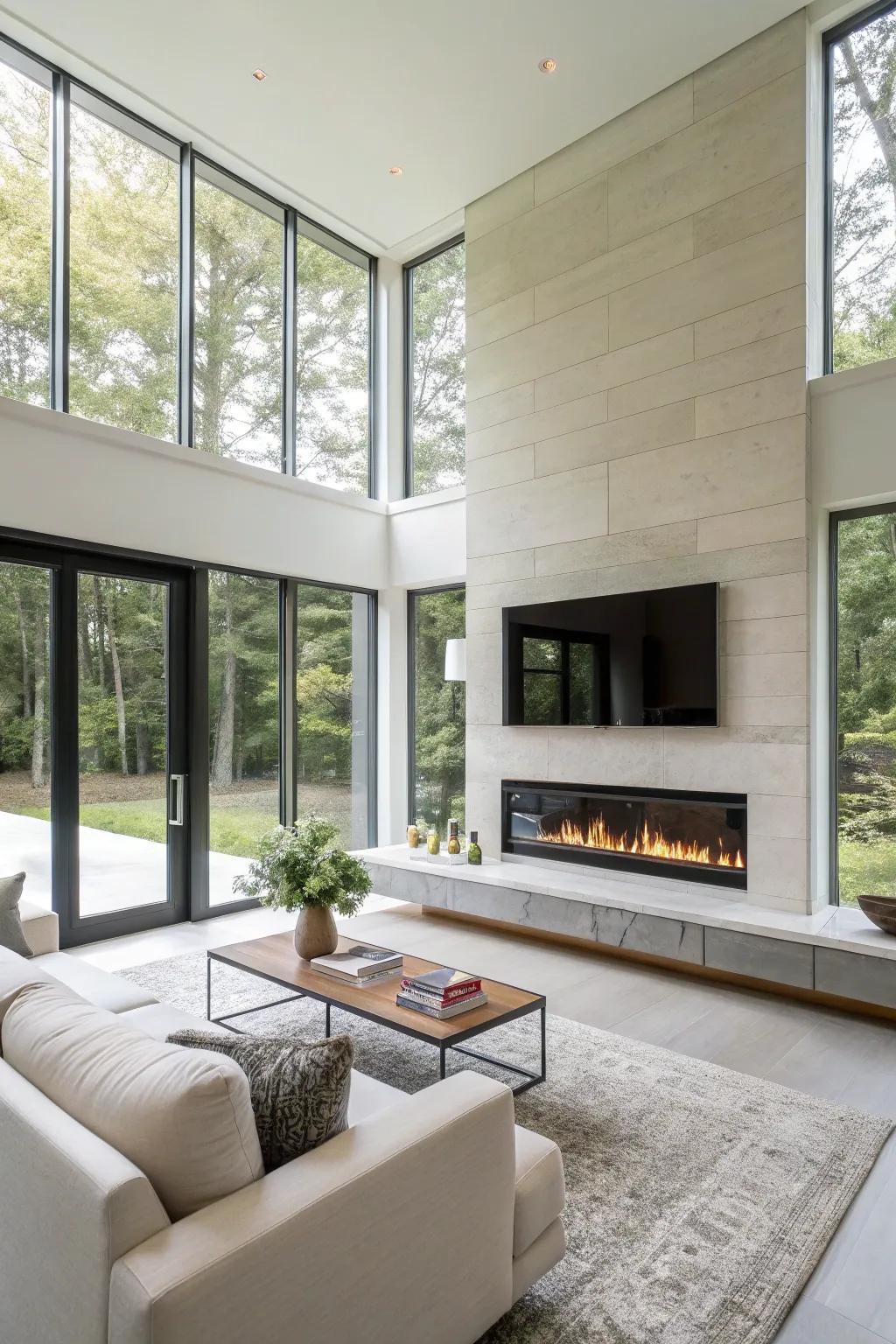 Flat-wall fireplaces offer sleek and seamless integration.