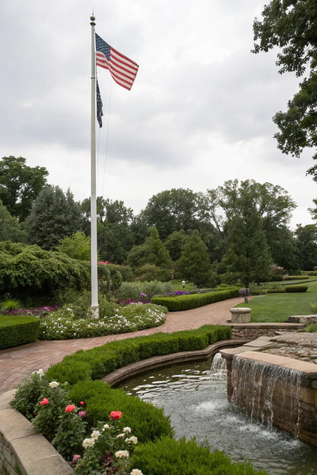 Water displays inject peace and refinement into flagpole spaces.