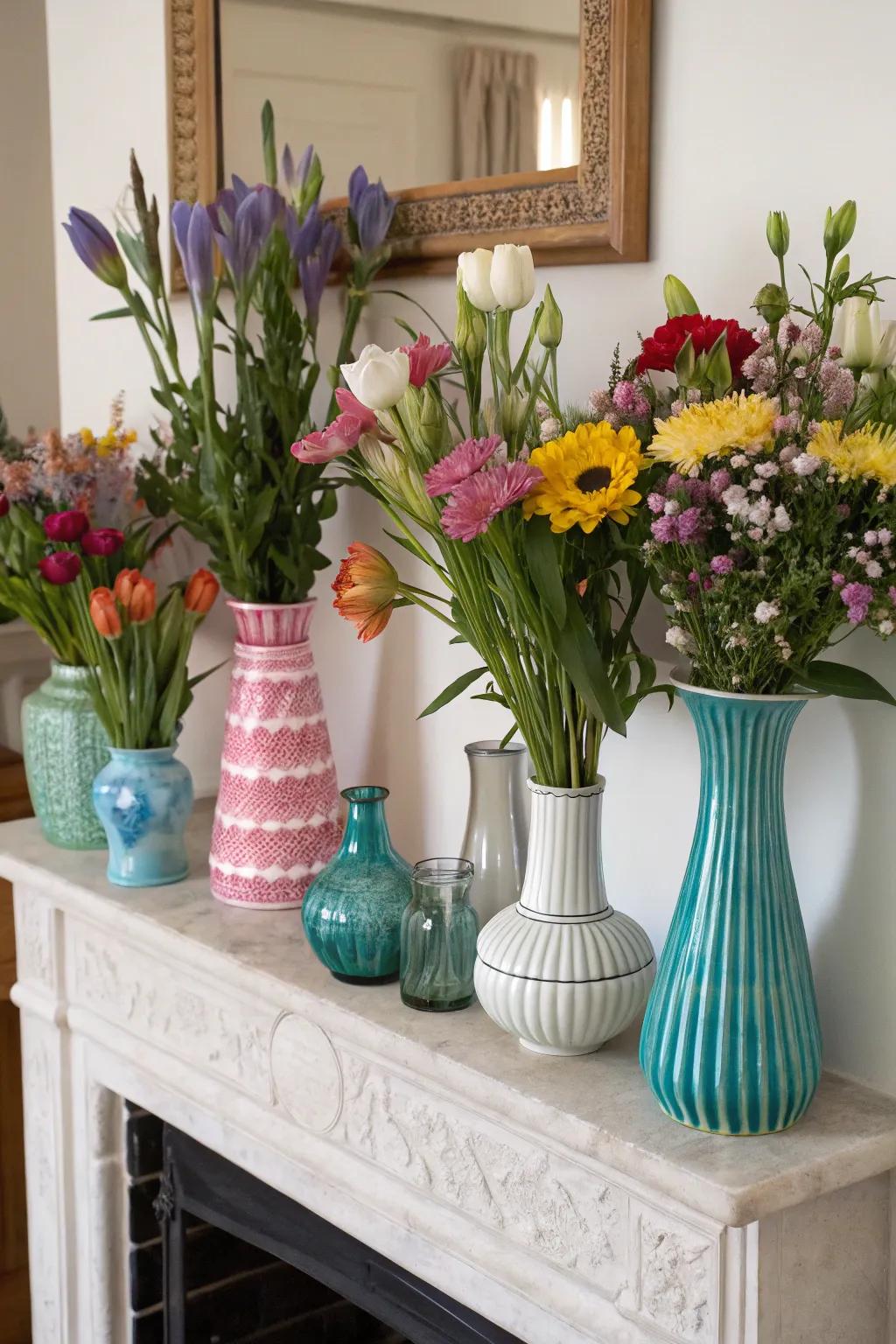 Mix and match vases for a playful, curated floral display.
