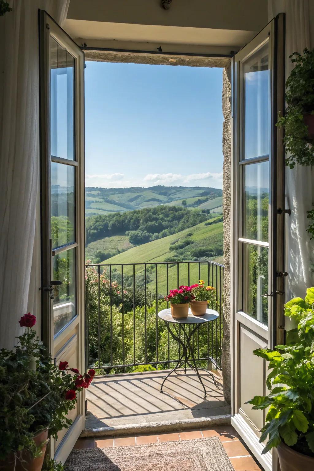 Romantic upper-level French doors with Juliet balcony