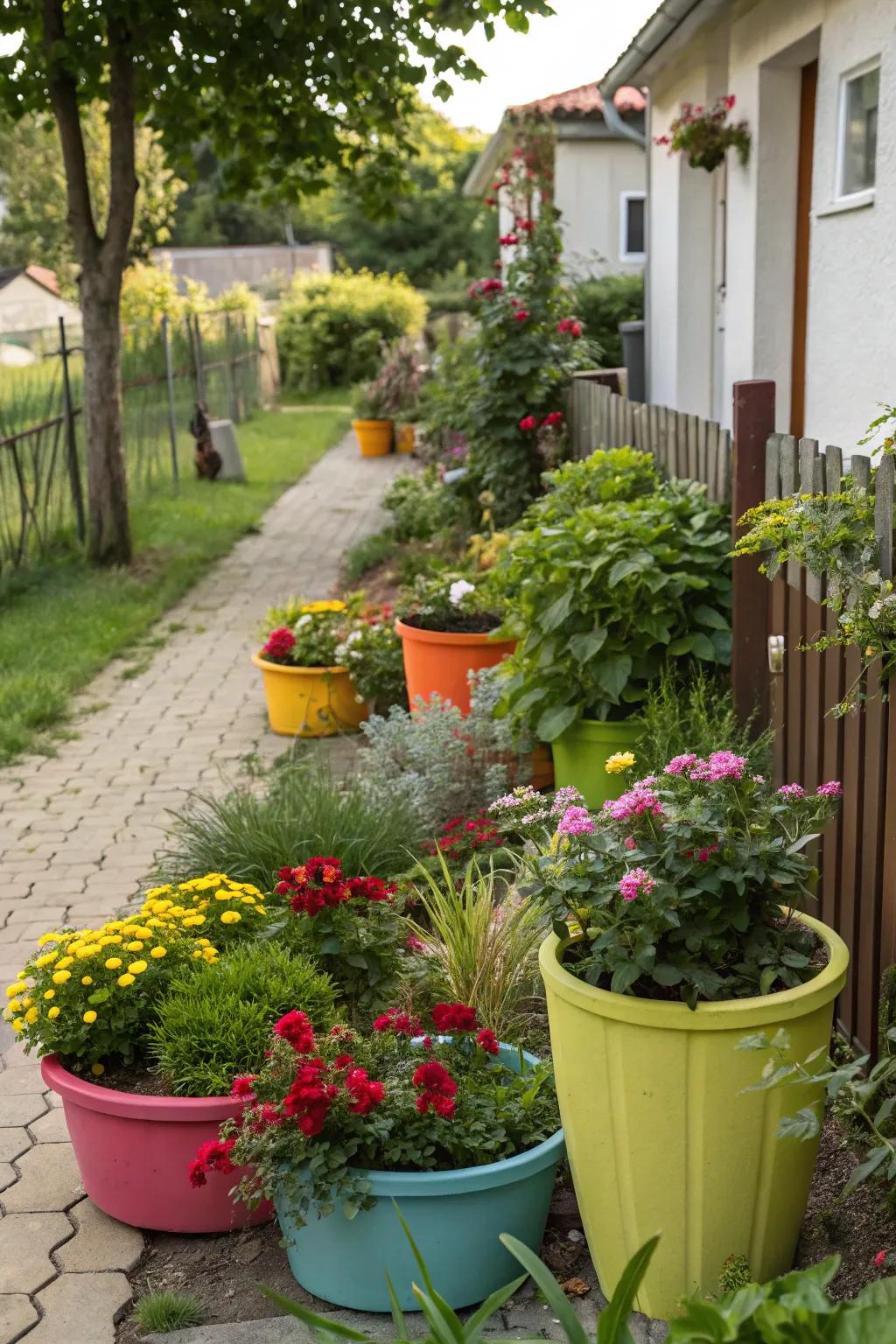 Containers provide versatility for planting and easy seasonal rotations.
