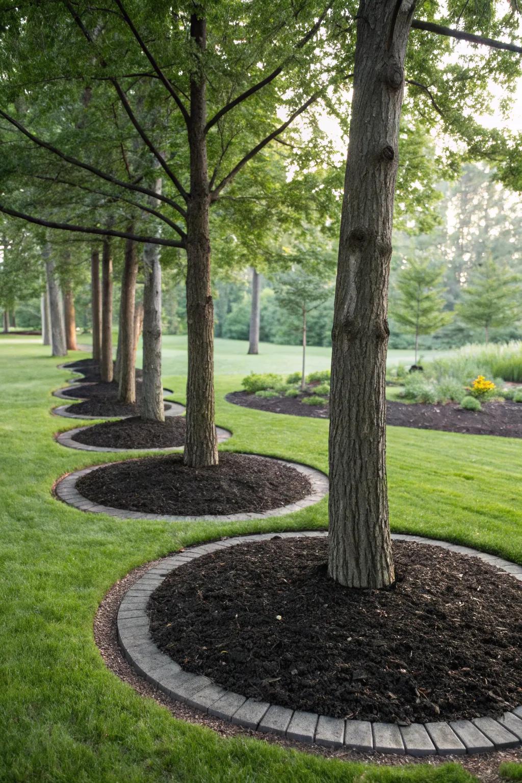 Ground cover rings around trees boost growth and look great.