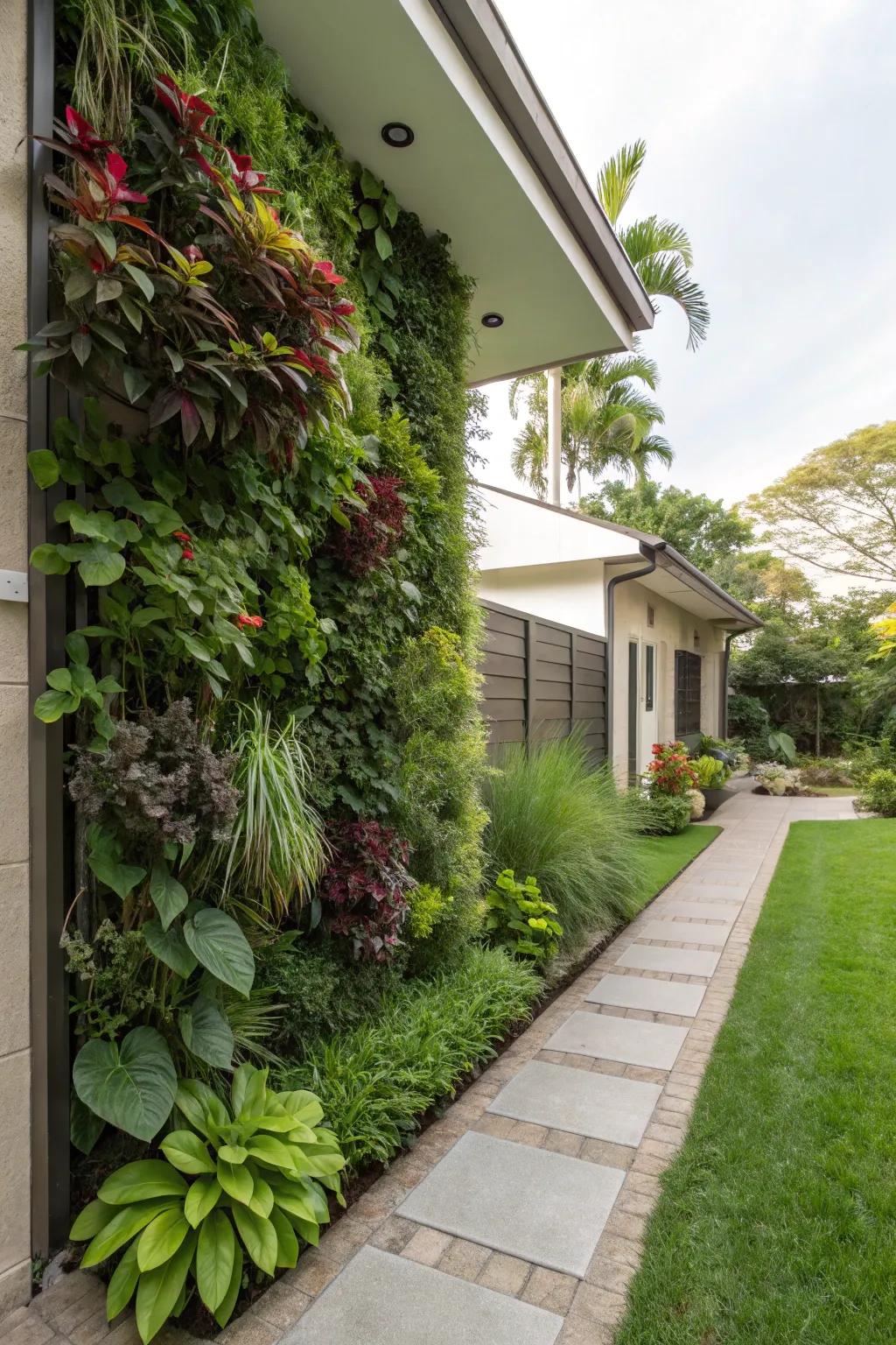 Vertical gardens add height and greenery in compact spaces.