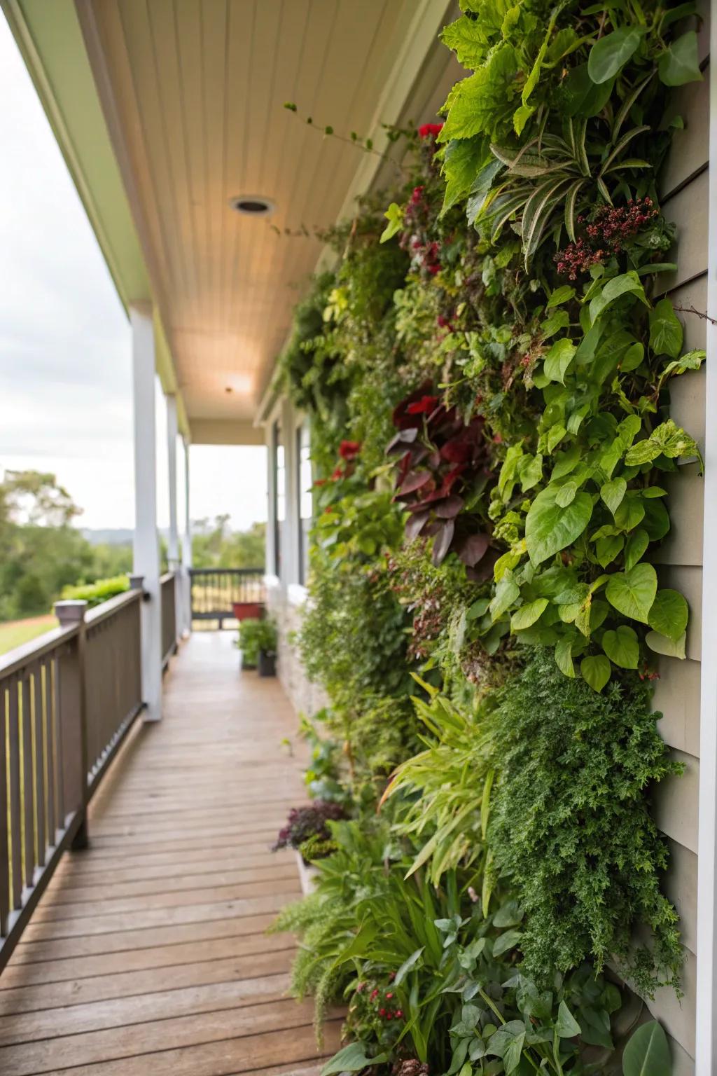 A lush vertical garden enhancing a small porch.