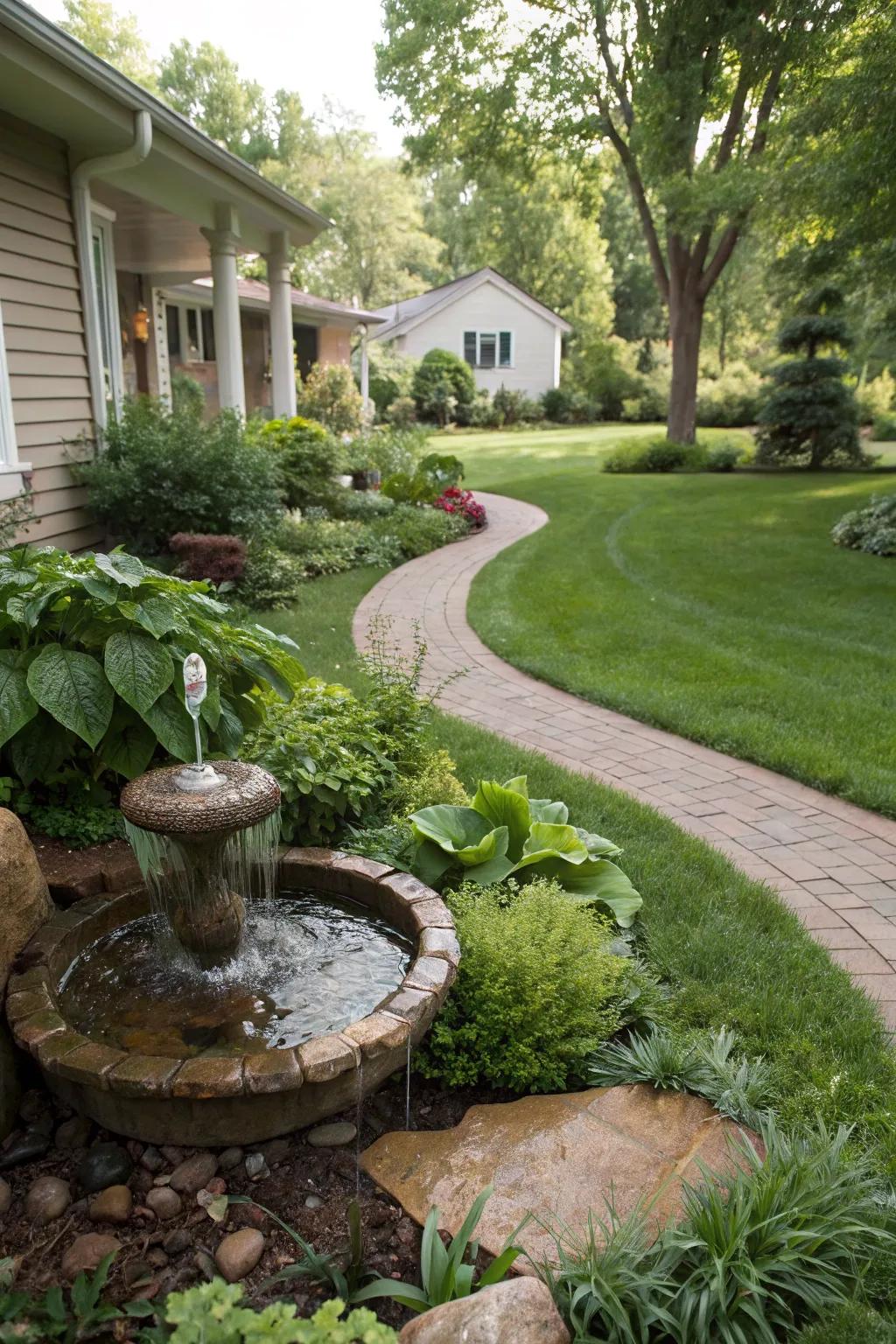 A tranquil hydration display adds a calming aspect to the yard.