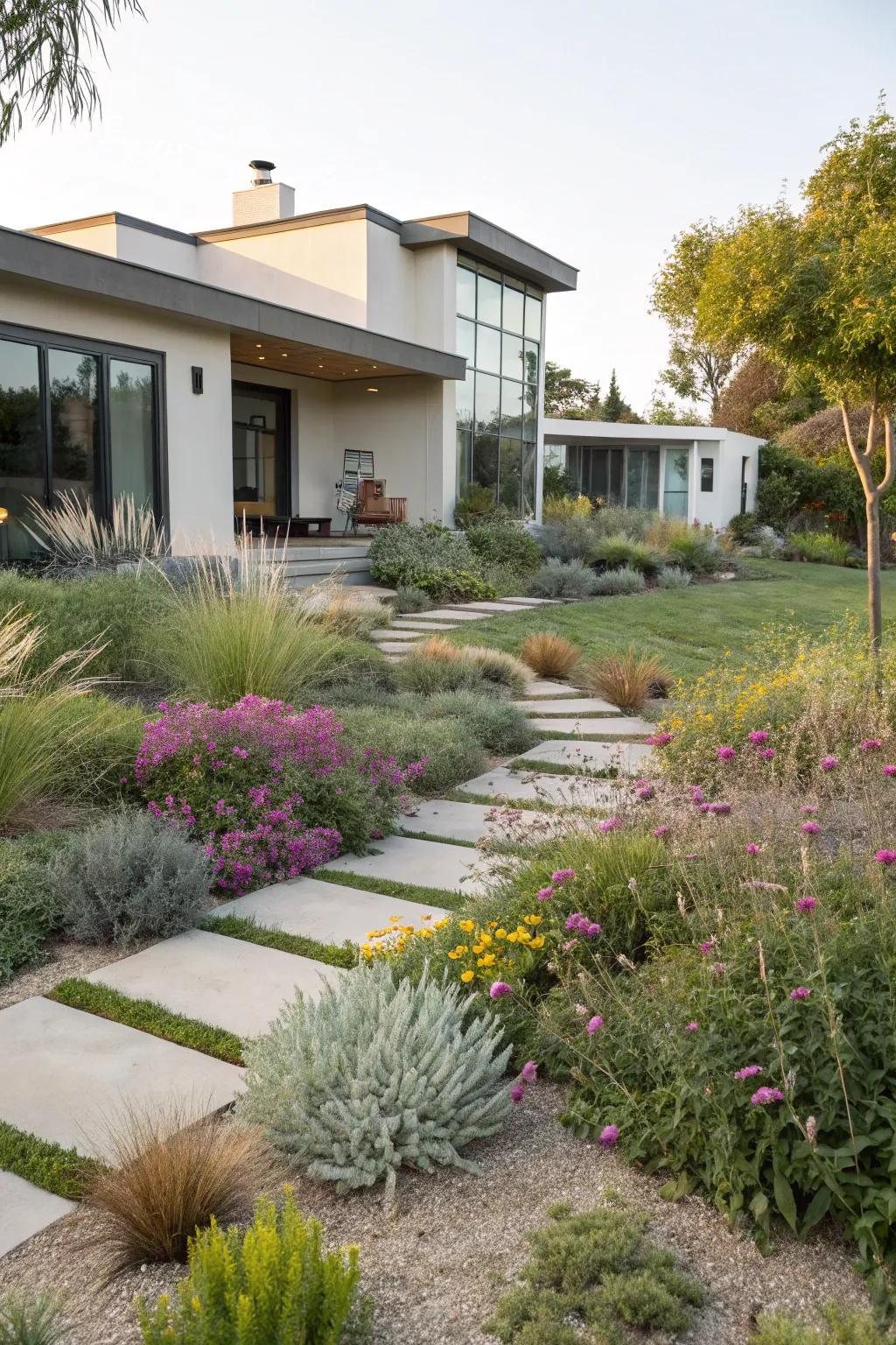 Environmentally conscious flora selections thrive with minimal water and upkeep.