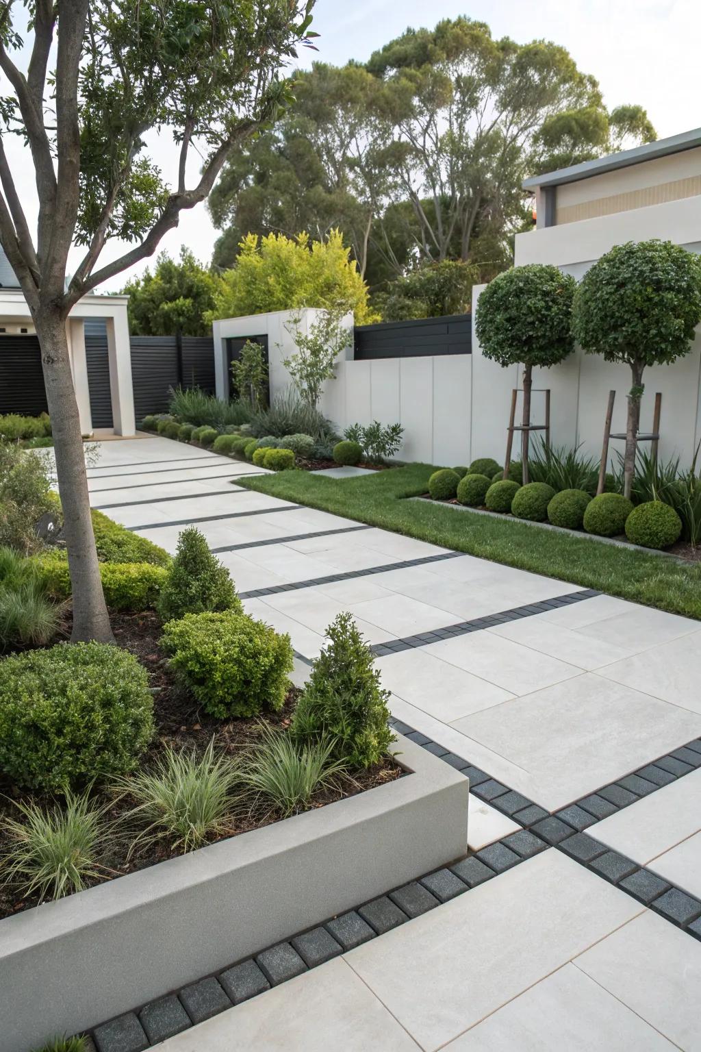 Porcelain pavers give a sleek and modern aesthetic to your walkway.