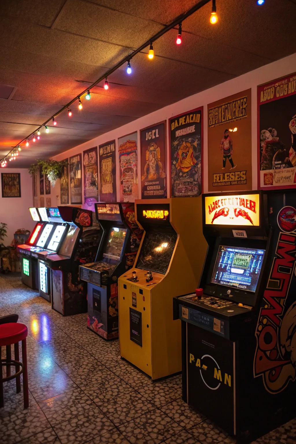 A retro arcade area adds a touch of nostalgia to your game room.