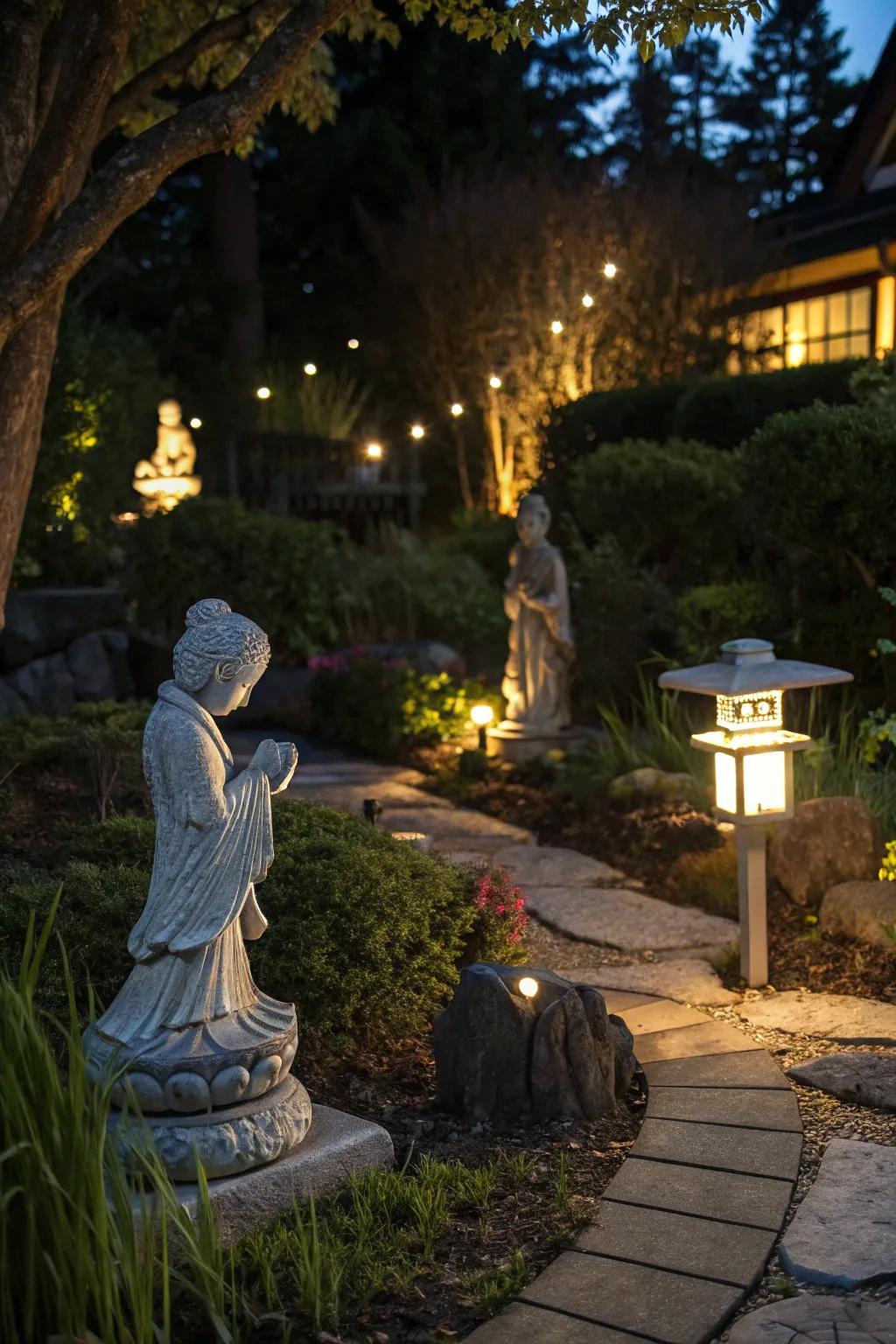 Bestow persona to your garden with lighted statues.