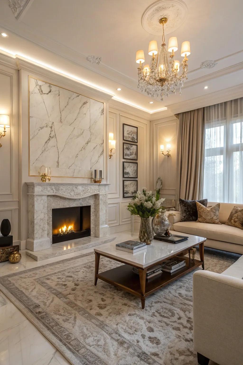 Natural stone features add sophistication and depth.