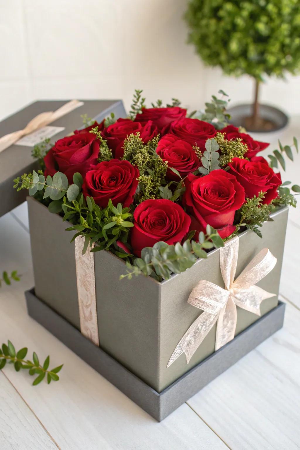 A luxurious grad box arrangement for a refined touch.