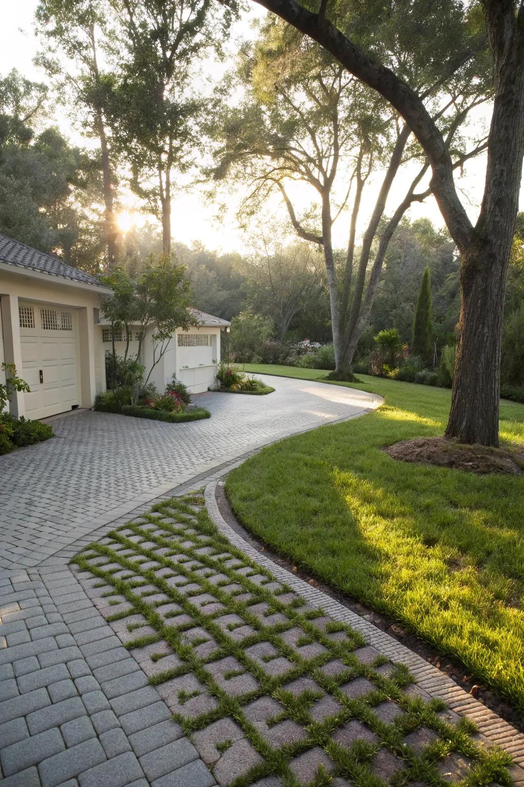 Permeable pavers ensure proper water runoff while sustaining a green aesthetic.
