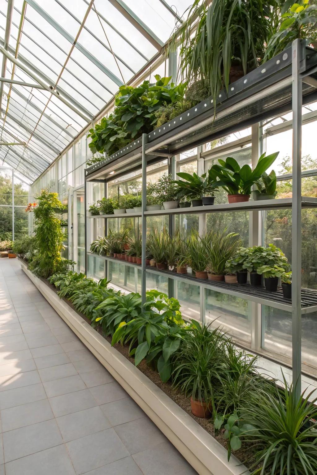 Sophisticated crystal glass shelves for seamless aesthetics.