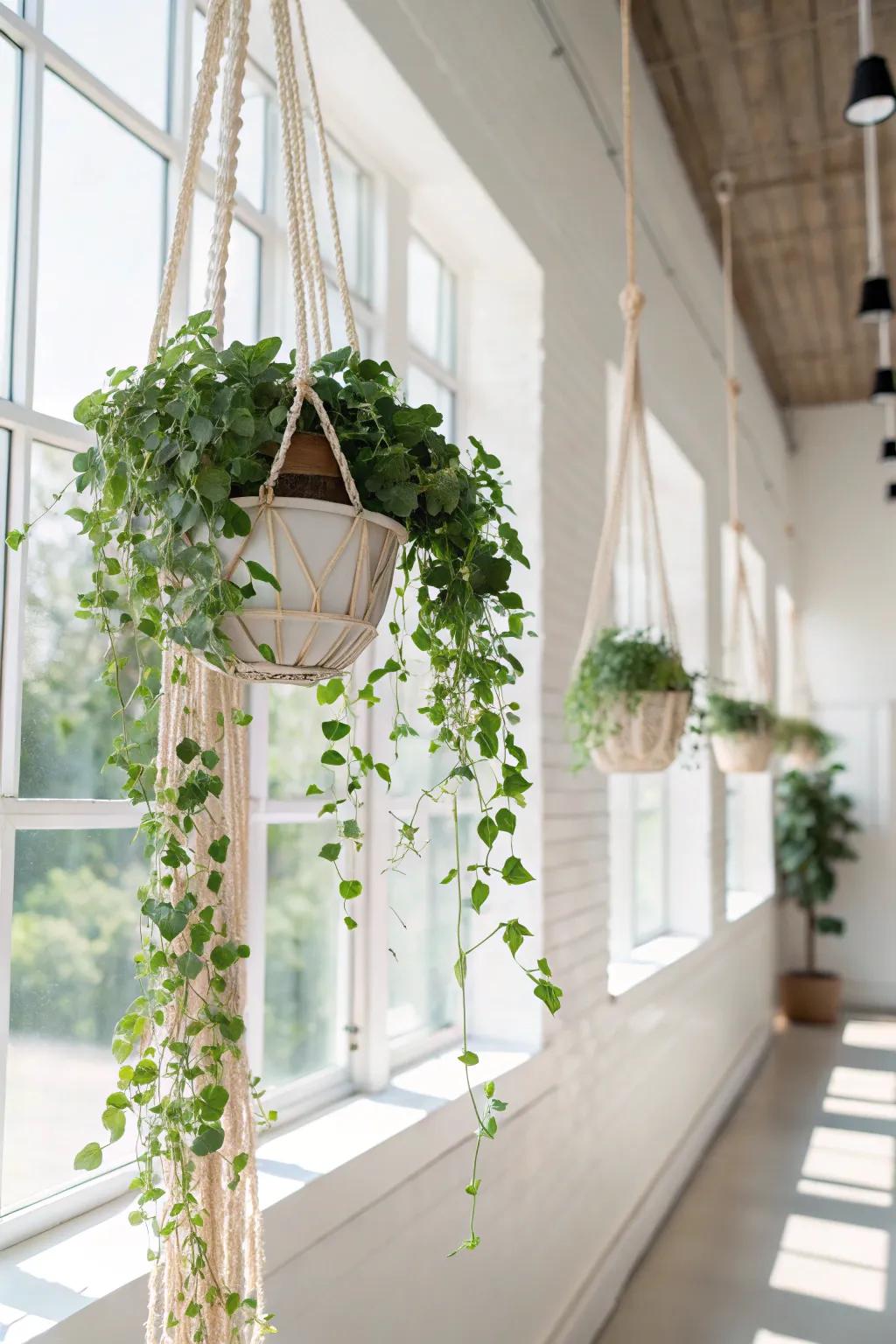Create a floating garden with hanging planters.
