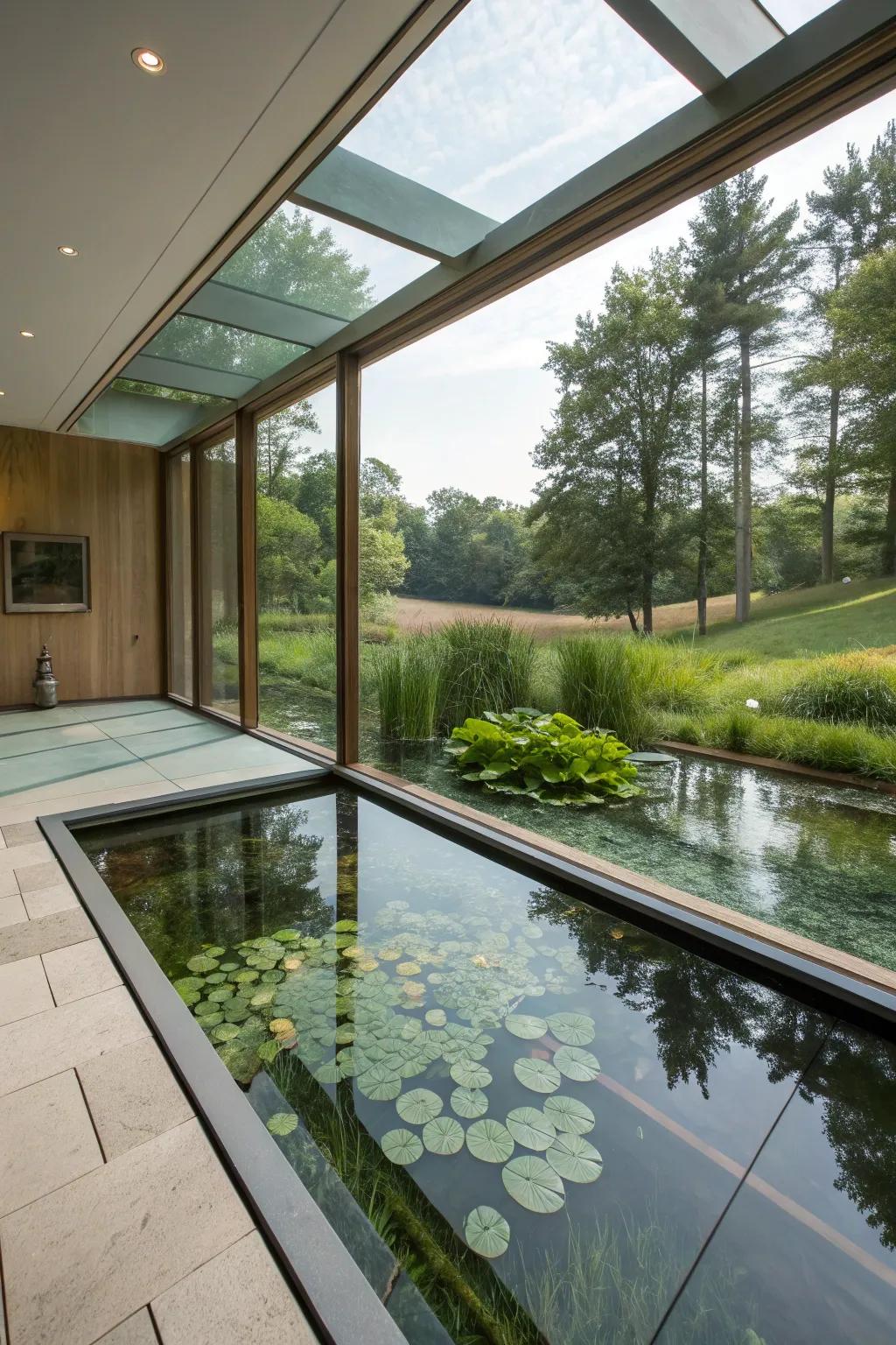 Interior-exterior ponds blur the boundaries between nature and home.