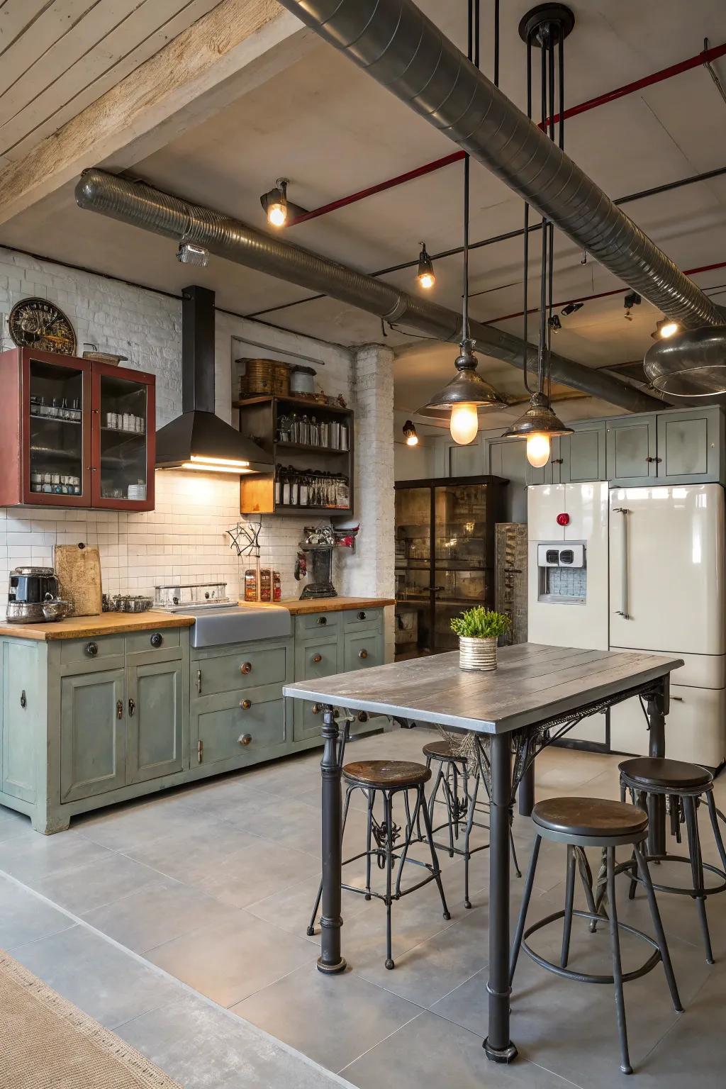 Repurposed furniture adds character and sustainability.