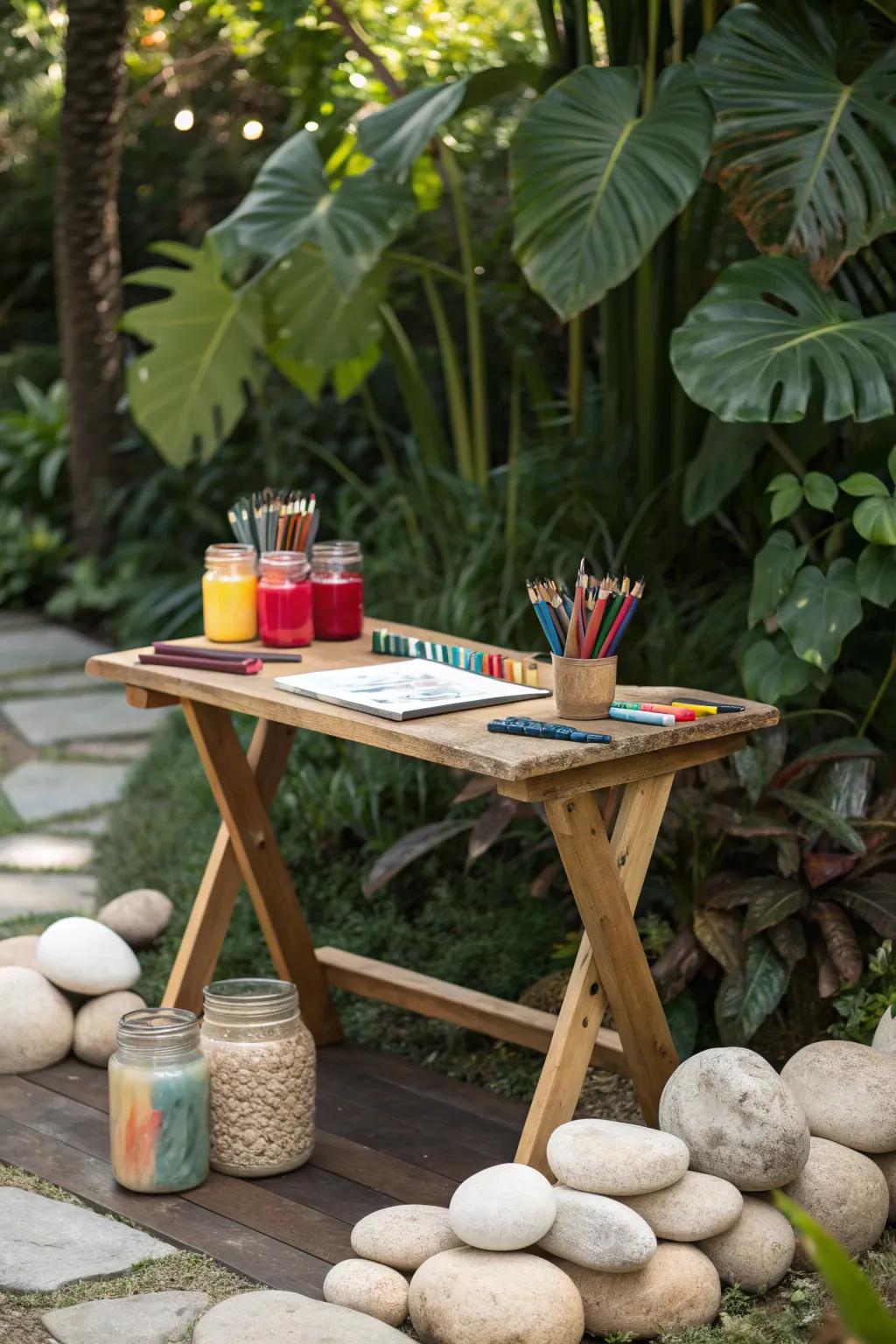 Unleash creativity in nature with this enchanting outdoor art station. 🌿🎨 #KidsGardenIdeas #ScandiBoho