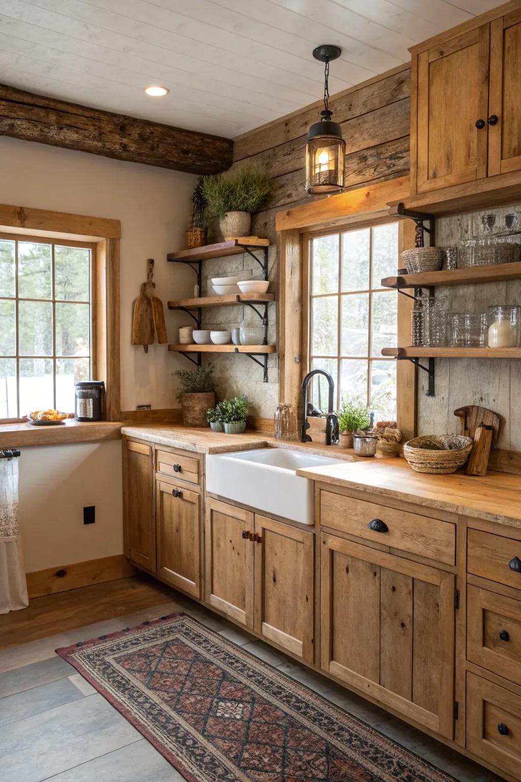 Timber cabinets contribute comfort and authenticity to the cooking space.