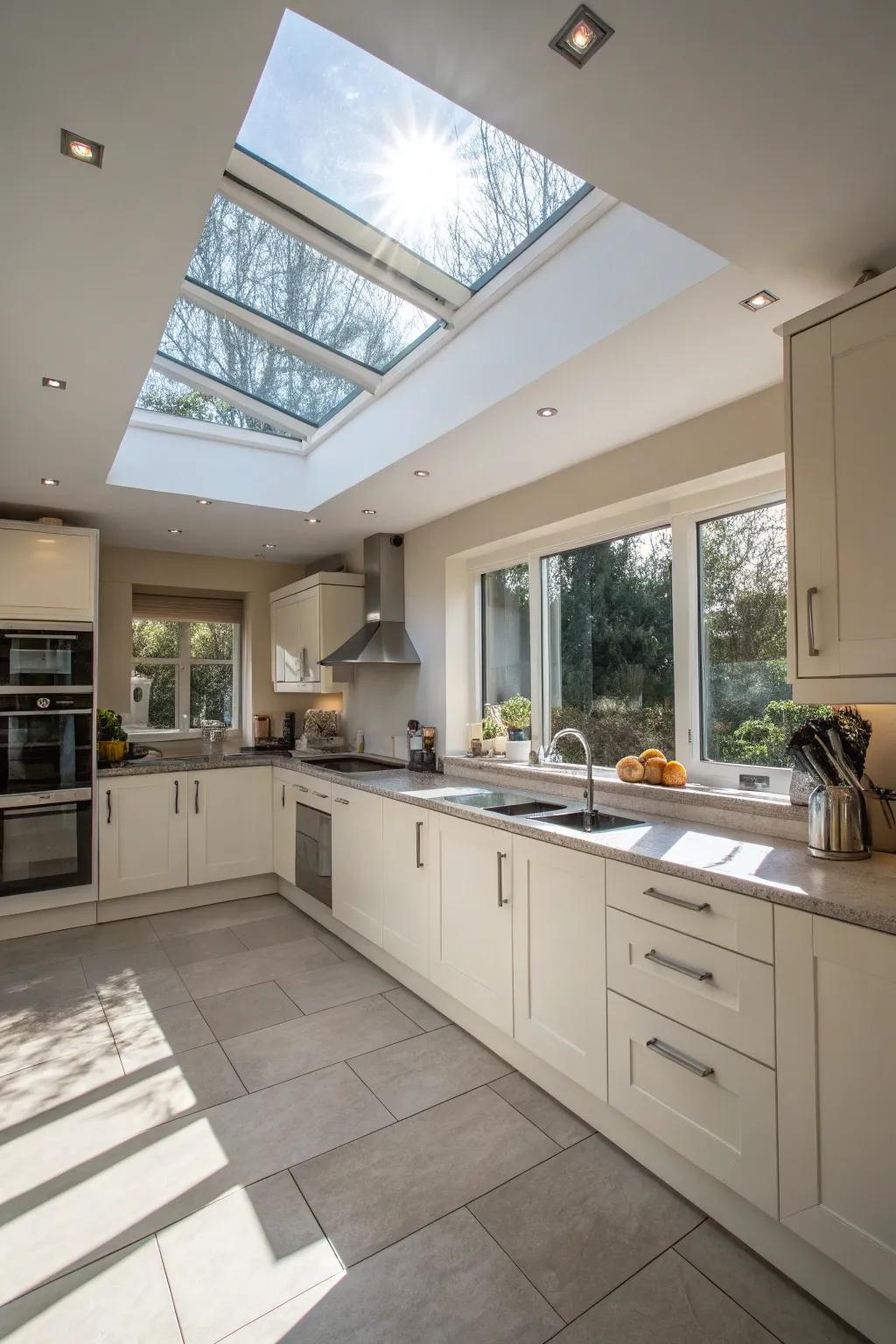 Skylight adding natural radiance to the kitchen.