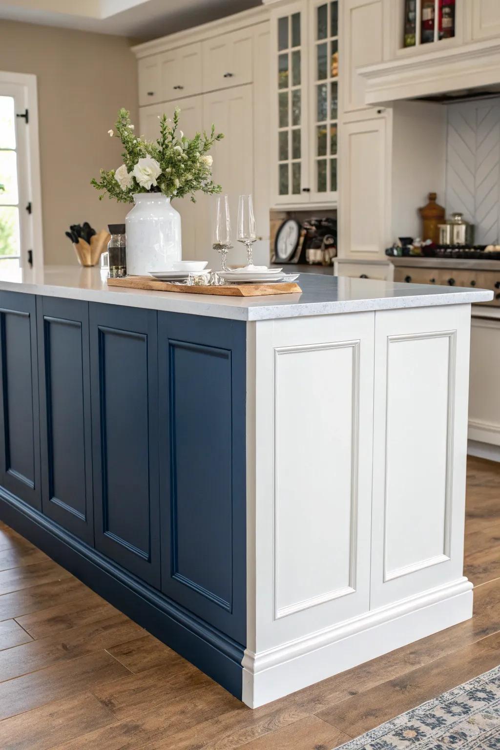 Contrasting colors create a striking focal point in your kitchen.