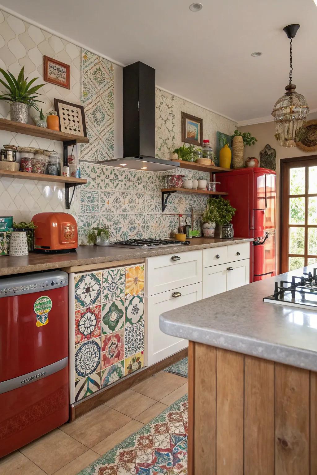 Merging laminate patterns injects dimension and custom flair into kitchens.