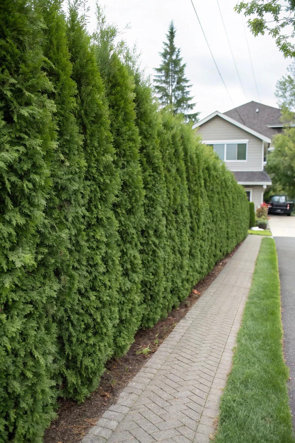 Living walls of arborvitae turn noise into tranquility.