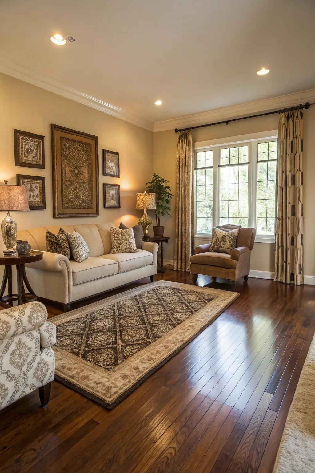 Elegant ground coverings accentuate the design.