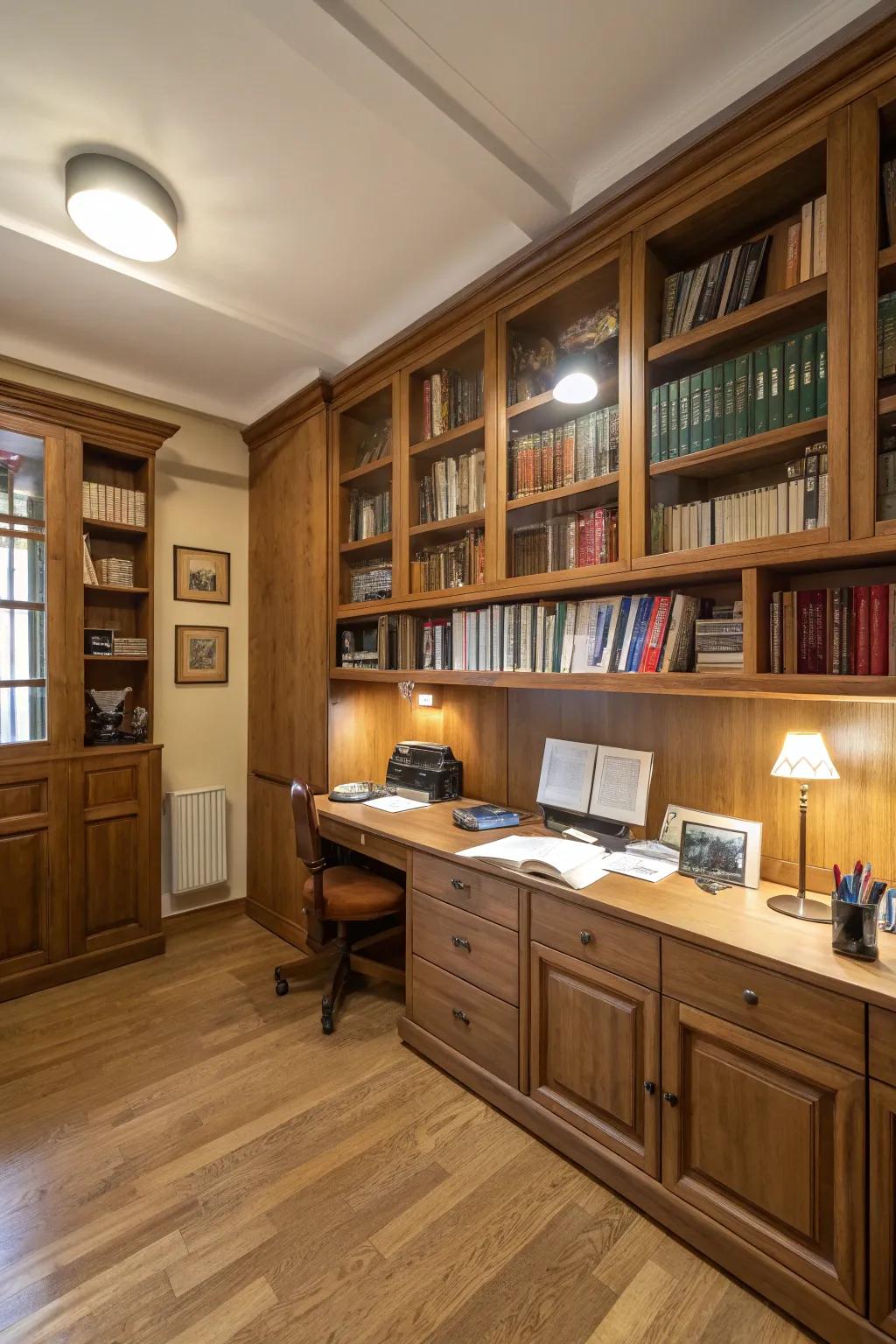 Bring warmth into your office with natural wood tones.