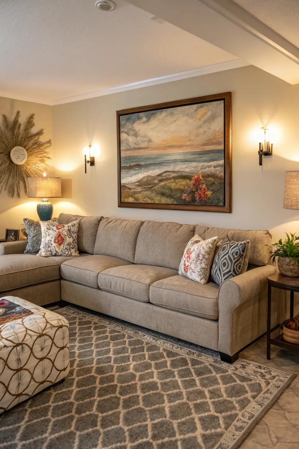 Enhance your sectional with striking artwork for maximum impact.