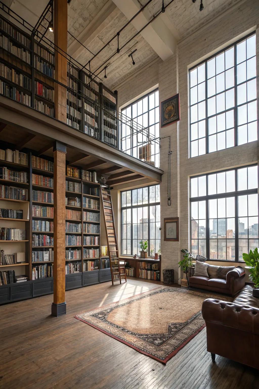 Make the most of vertical space with tall bookshelves.