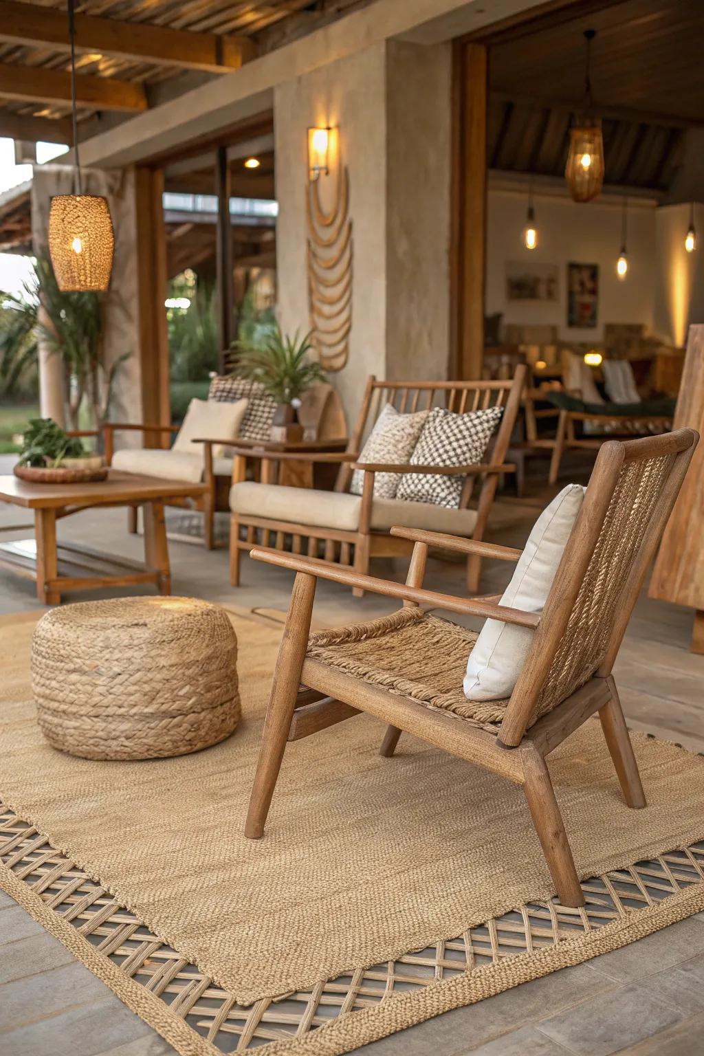 Natural textures add warmth and grounding to this inviting living room.