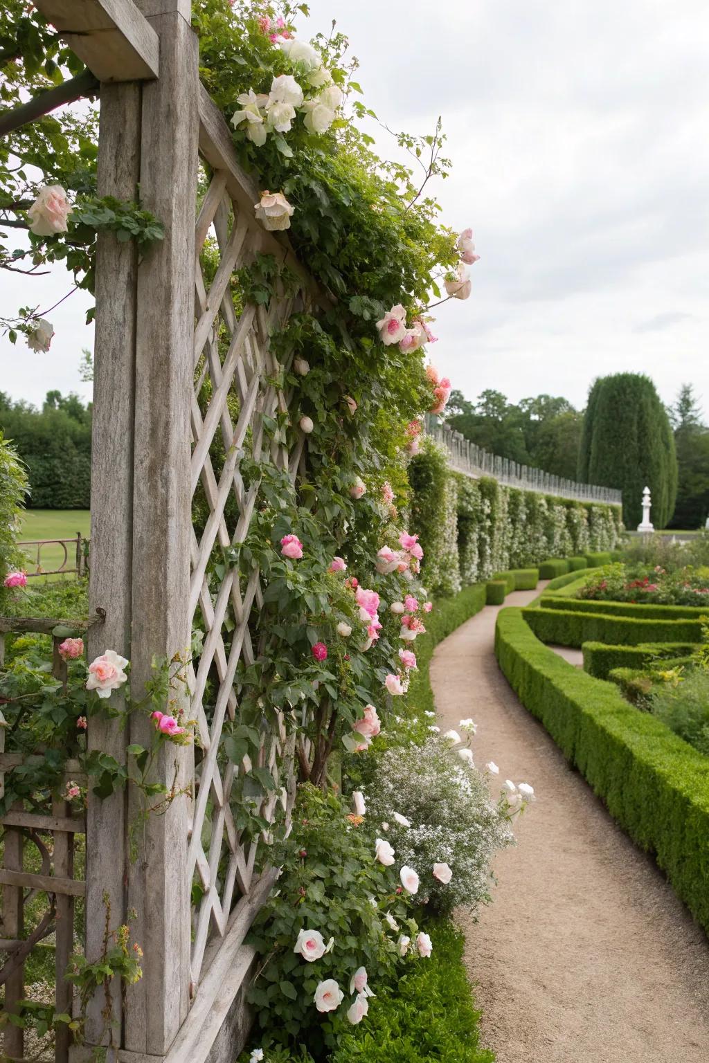 Unite sophistication and practicality with a trellis fence.