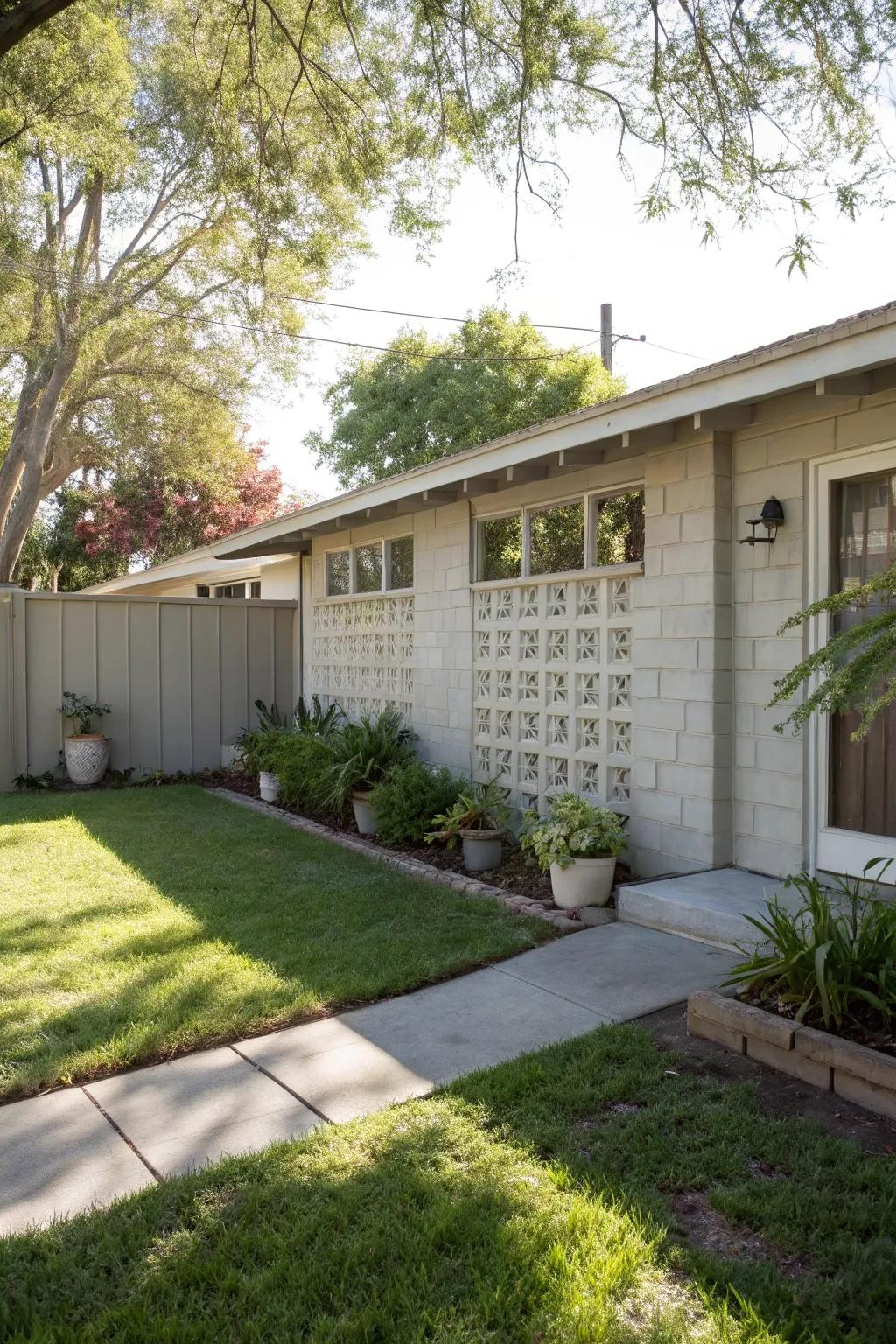A lattice brick wall offers personal space while maintaining sunlight and air flow.