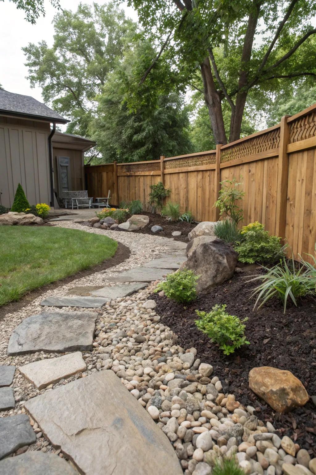 A harmonious blend of mediums crafting an elegant backyard.